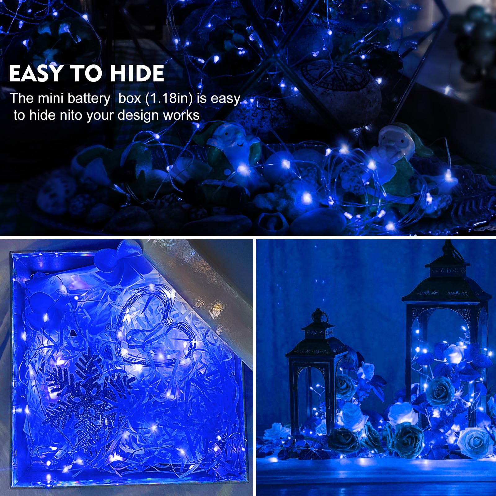 Aikei 24 Pack Led Fairy Lights Battery Operated, String Lights Waterproof 7 Feet 20 Led Firefly Starry Lights For Wedding Party Bedroom Garden Christmas Decoration (24 Pack, Blue)