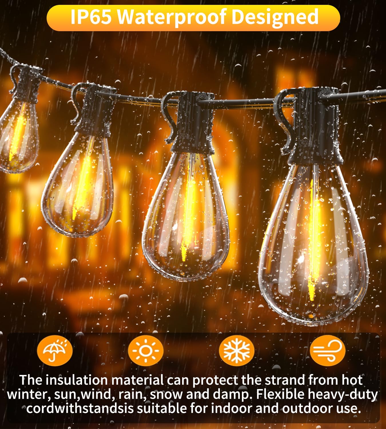 Tenmiro 200FT Outdoor String Lights, Black Waterproof Edison Bulbs for Patio, Garden, Wedding Decor