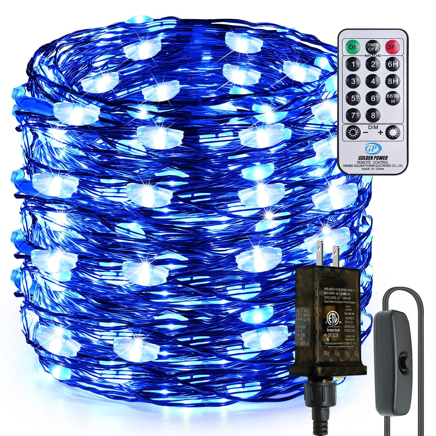 ZAECANY LED String Lights 99ft 300 LEDs Copper Fairy Lights for Indoor/Outdoor Use, Blue, Model ZAE-DC-300L