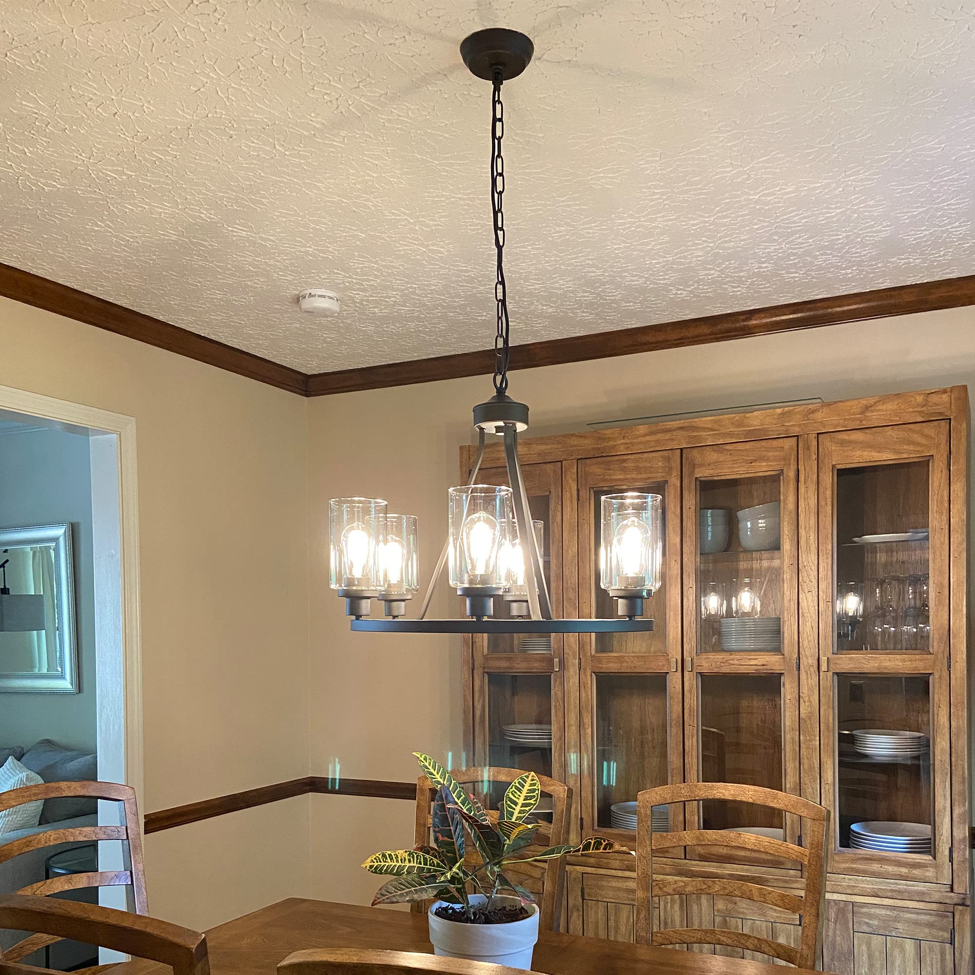 MELUCEE 6-Light Glass Chandelier Farmhouse Lighting, Kitchen Island Lighting Dining Room Light Fixtures Hanging Glass Pendant Li