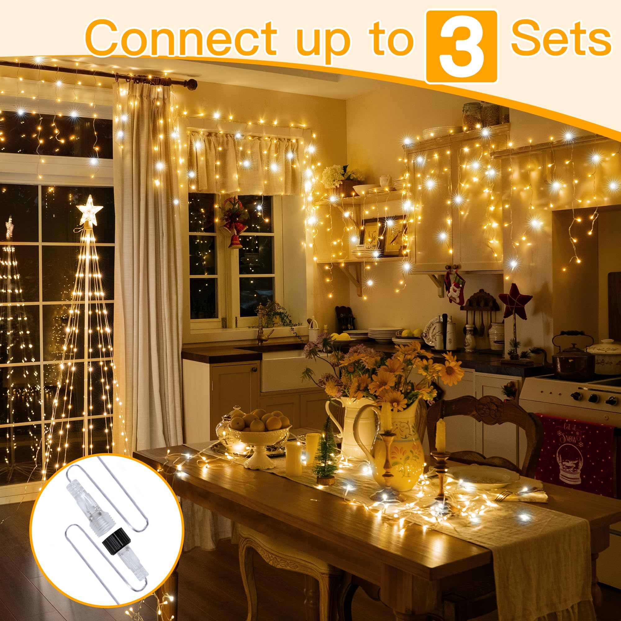 Ollny Icicle Lights For Outside 486Led 40Ft, Warm White With Twinkling Cool White Christmas Light, Plug In Connectable Waterproo