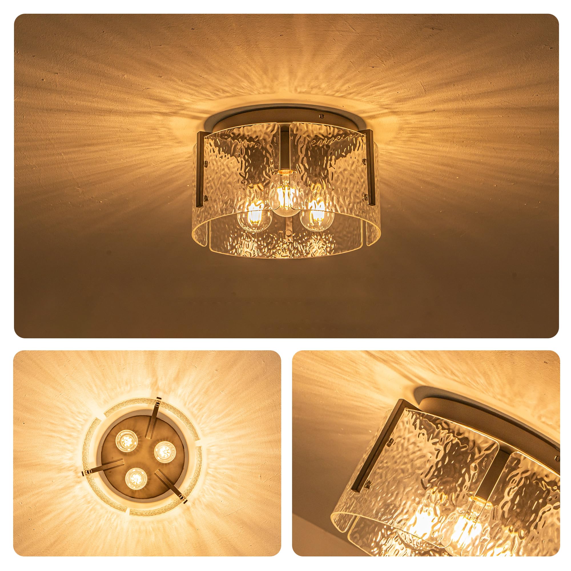 Mayna Modern Black Semi Flush Mount Ceiling Light Fixture, 3-Light Hallway Light Fixtures Ceiling Mount, Dimmable Kitchen Lighti