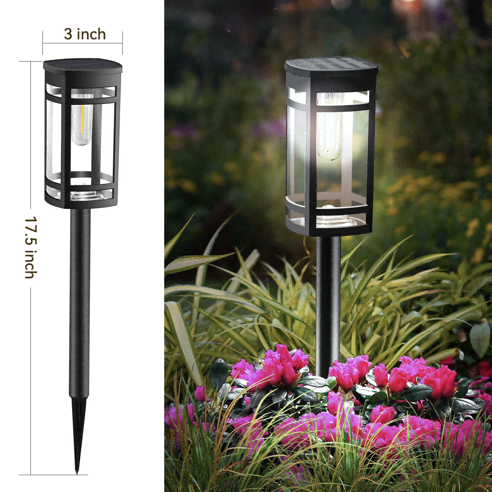 EXCMARK Solar Lights 8 Pack Outdoor Waterproof Garden Pathway Lighting, Cool White, Plastic, Model HR24WH08, Black