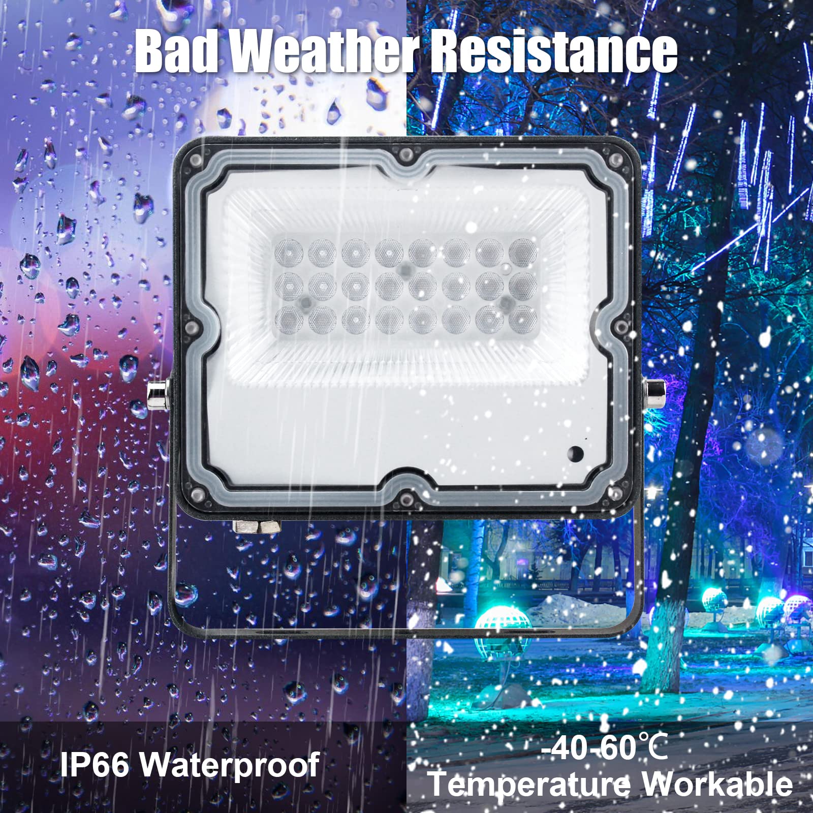 Indmird RGB Flood Lights, 300W Equivalent, App & Remote Control, IP66 Waterproof, 30W 2 Pack, Gray, Model CHX-FL-A-30W