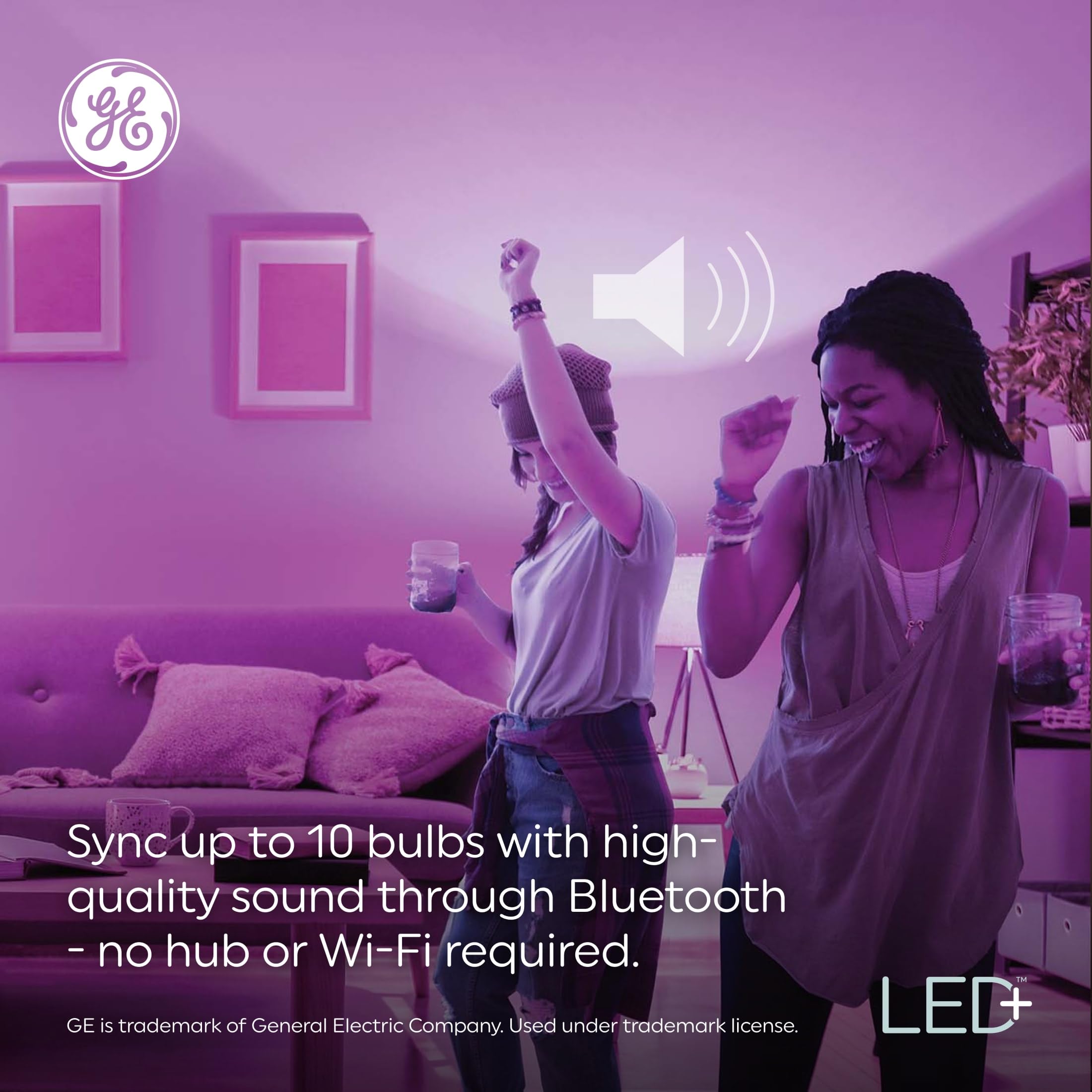 GE LED+ Color Changing Speaker Bulb, A21 Standard, Daylight + Multicolor, Model 93129724, Plastic Material, Remote Included