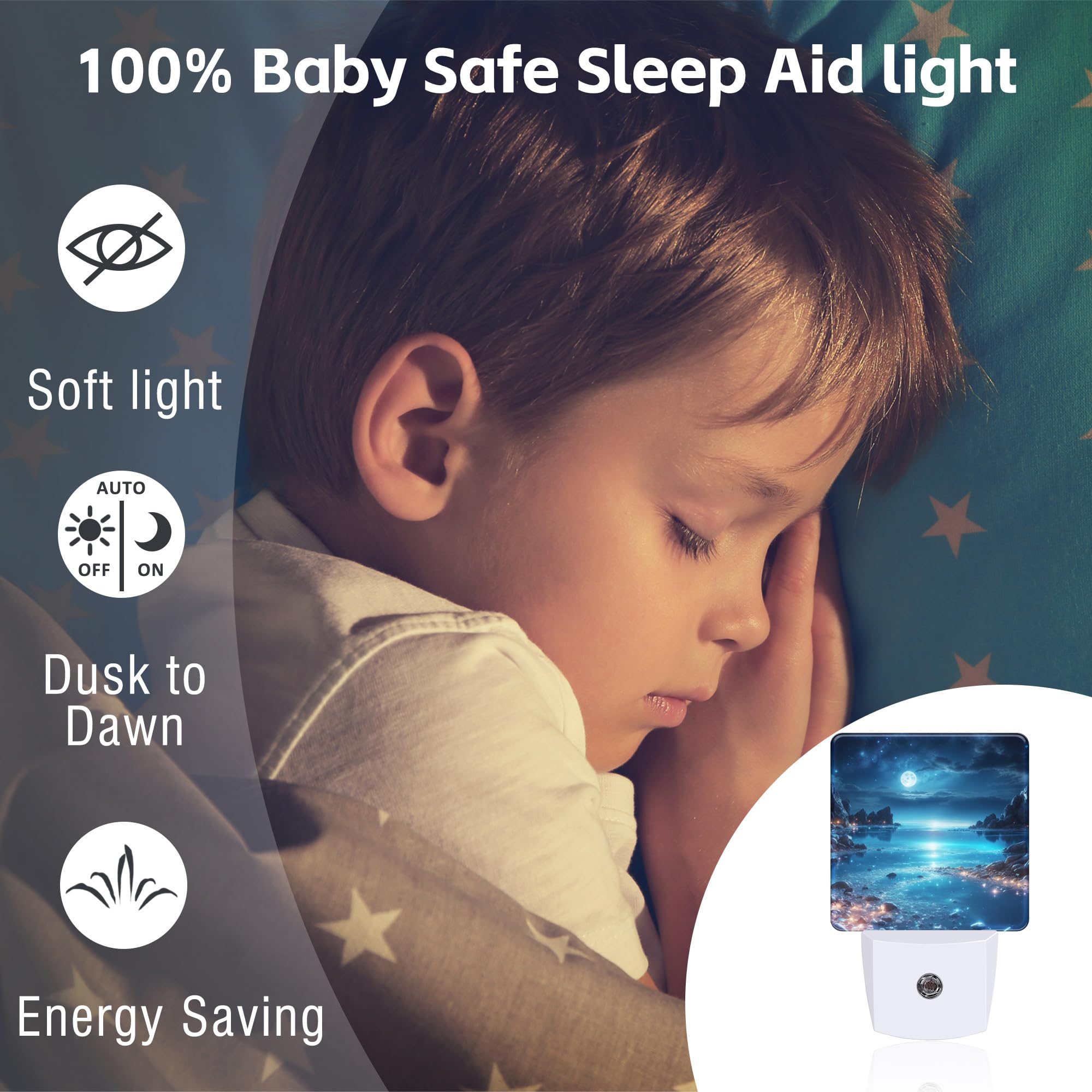 Full Moon And Sparkling Lake Night Light Plug Into Wall, Magical Beach Dusk To Dawn Night Light, 0.5W Energy Saving Sleep Friend