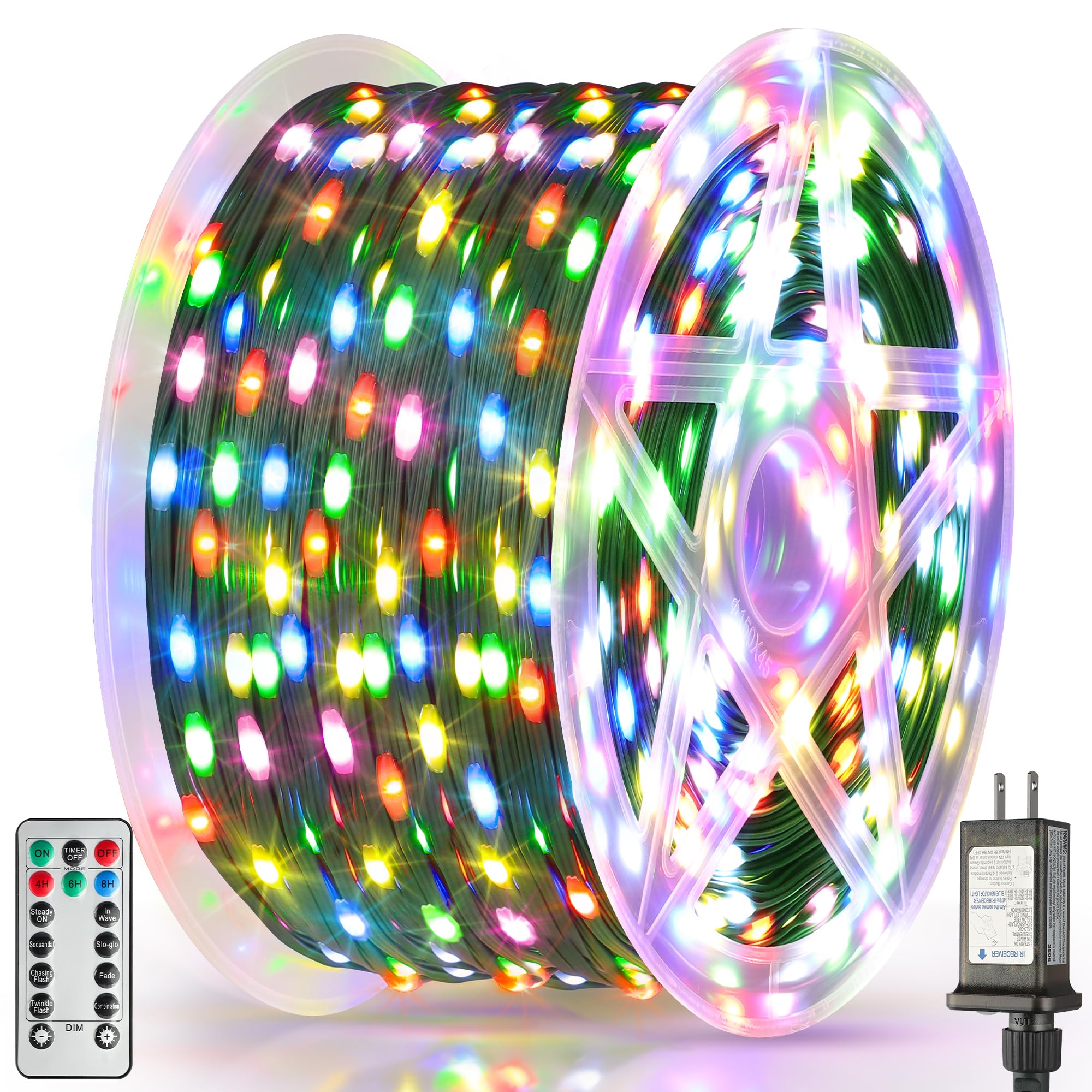 Larkvue 344Ft 1050 Leds String Lights With Remote  Dimmable 8 Modes Timer & Memory Function Fairy Rope Light For Christmas Tree Room Decor-Multicolor
