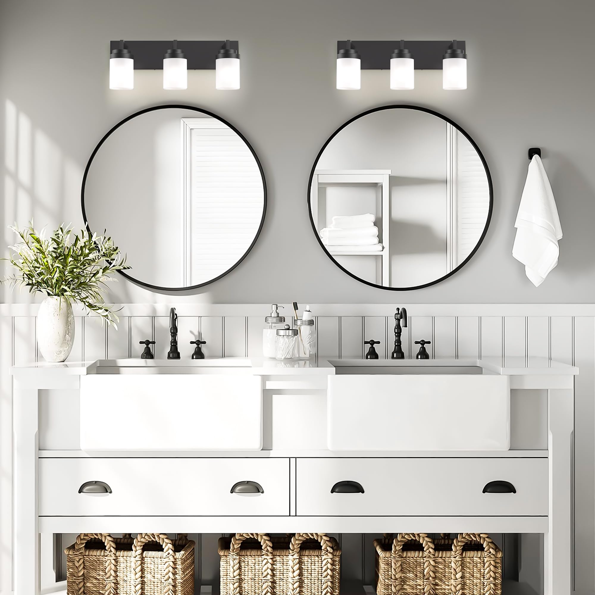 Espird Bathroom Vanity Light  3 Light Matte Black Vanity Light With White Matte Glass Shade  22In Farmhouse Wall Light  Lighting Fixtures Over Mirror For Bathroom/Living Room
