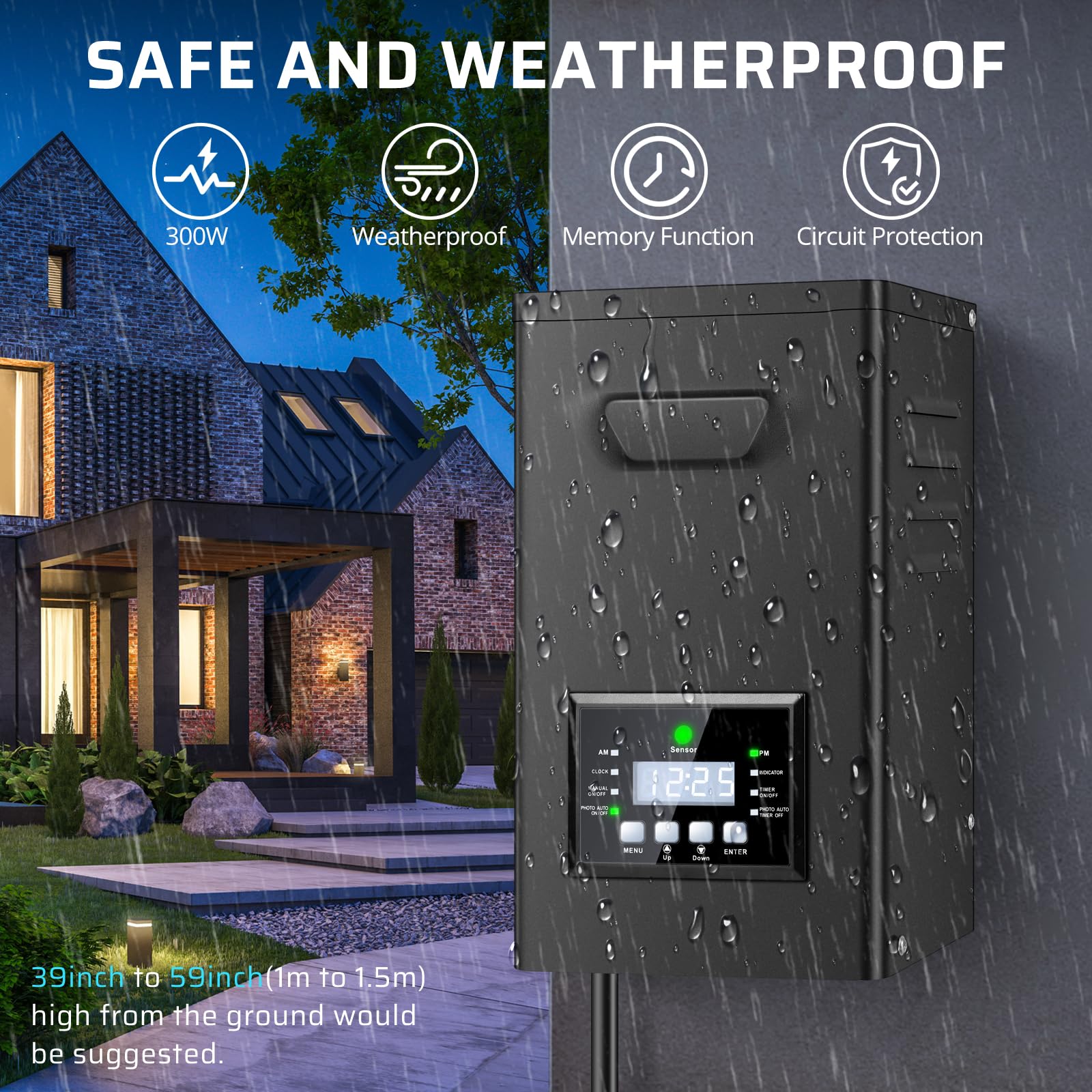 300W Low Voltage Landscape Transformer  Landscape Lighting Transformer With Timer And Photocell Sensor  120V Ac To 12V/14V Ac Outdoor Weatherproof Low Voltage Transformers For Landscape Lighting