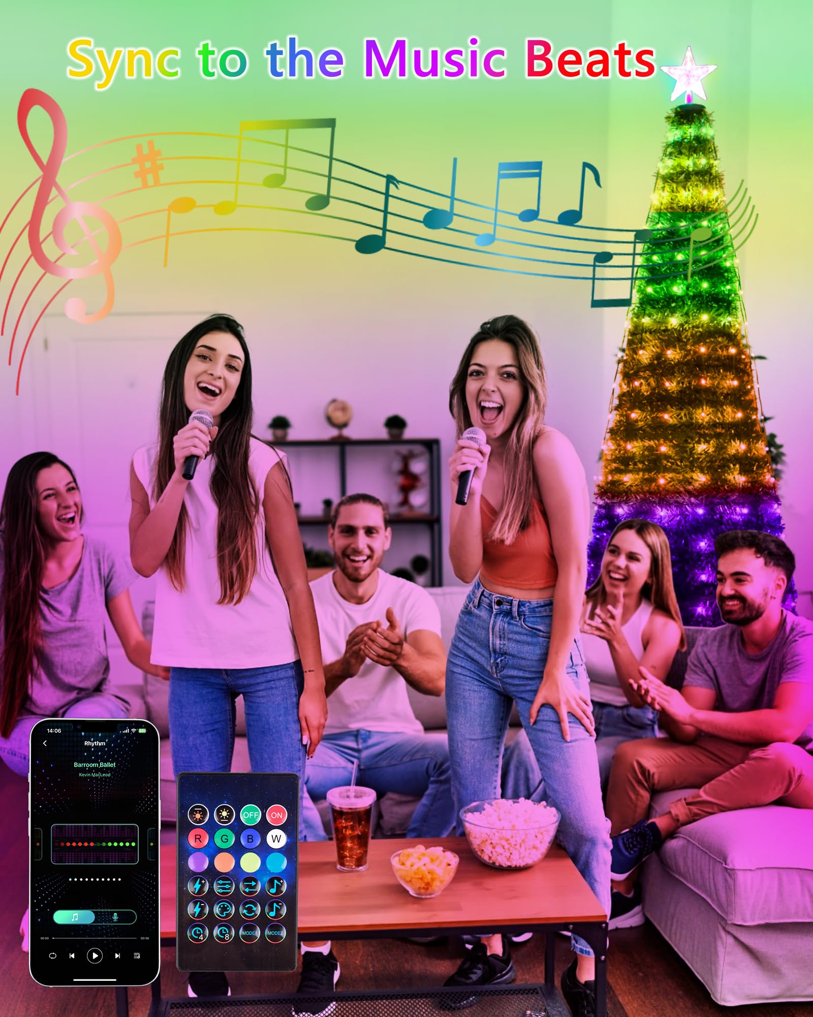 Smart Christmas Tree Lights With Star Topper, 6.6Ft X 10 Led String Lights Music Sync With Remote & App Controlled, Diy 16 Milli