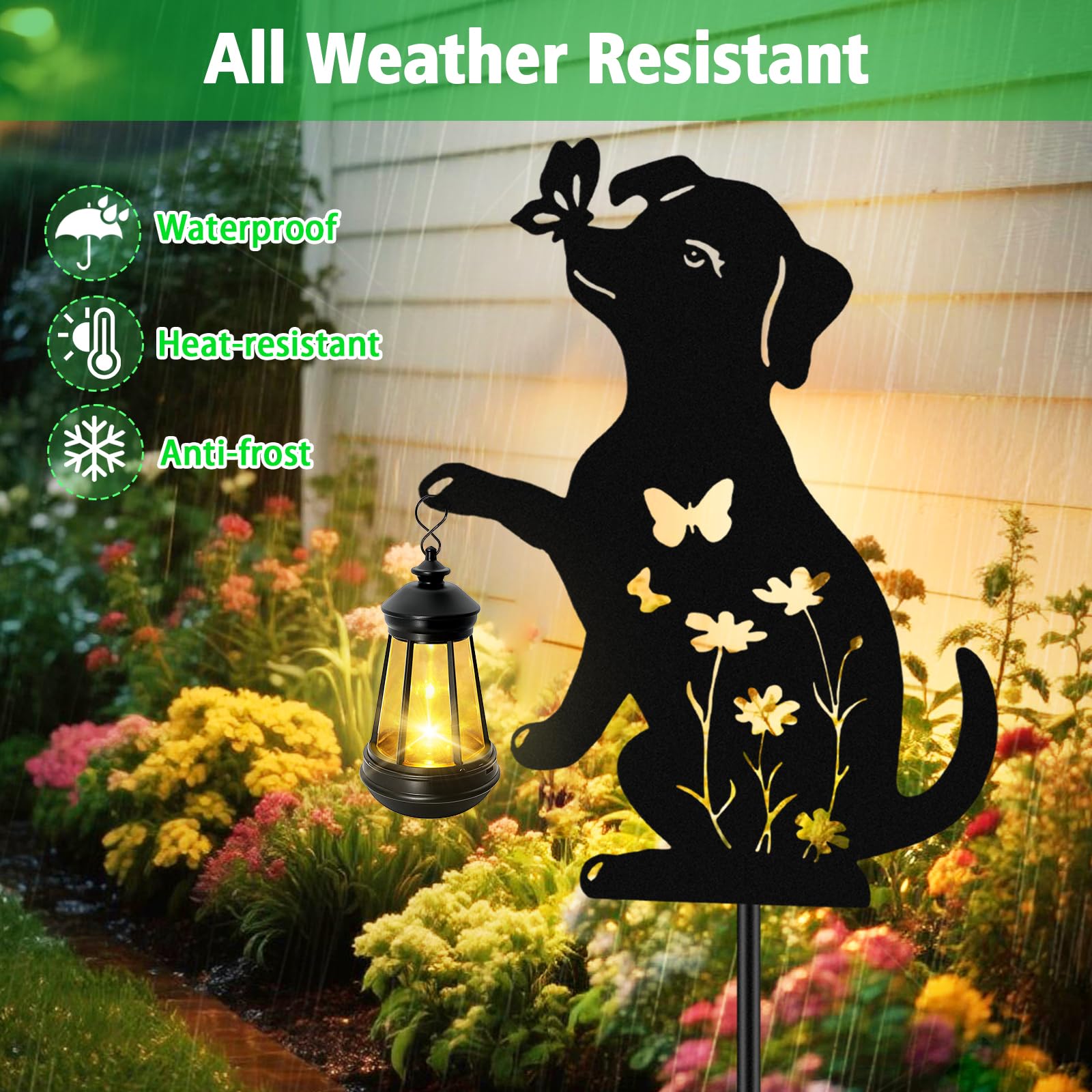 Solar Lights Outdoor  2 Pack Metal Dog Solar Lights  Birthday Gifts For Women Mom MotherS Day Christmas  Waterproof Metal Hanging Lantern Stakes Garden Decor Outside Patio Yard Pathway Backyard Lawn