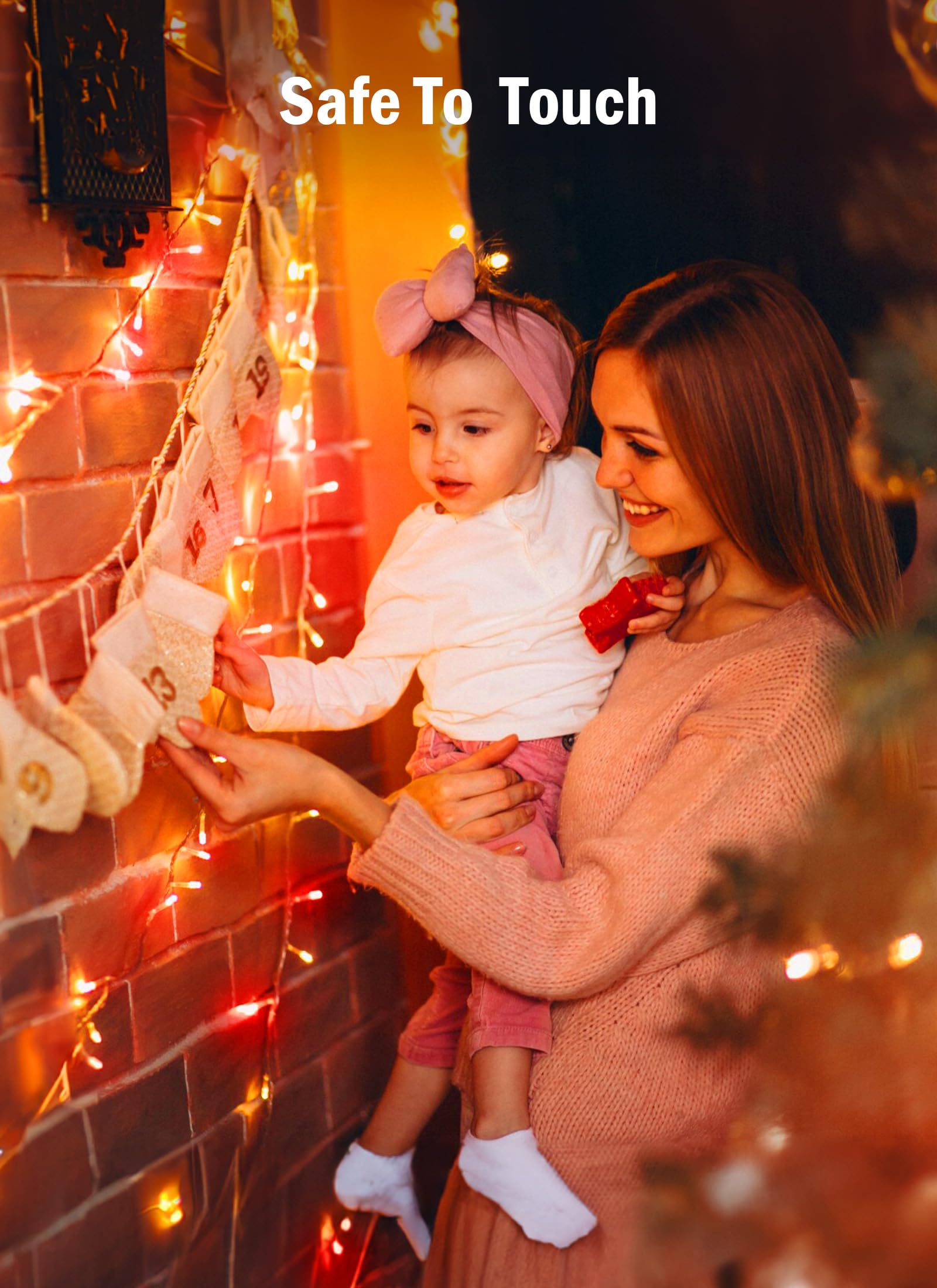 Minetom Christmas String Lights, 100 LED, 33FT, Battery Operated, Waterproof, 8 Modes, Red & Warm White, 2 Pack