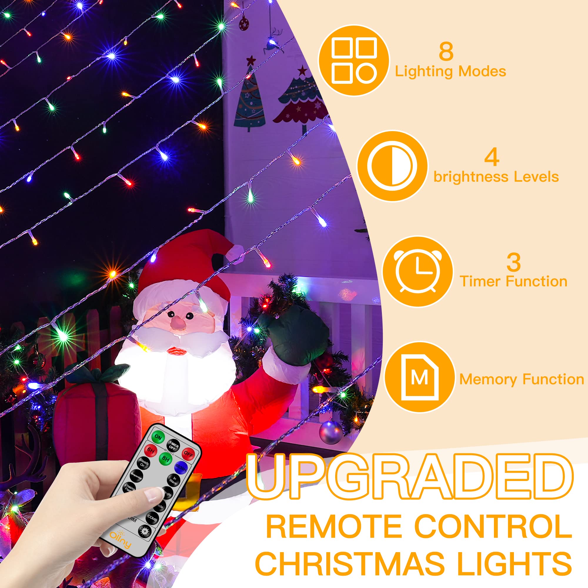 Ollny Christmas Lights Outdoor 400Led Multicolor Fairy Lights With Remote & Timer, 131Ft String Lights For Indoor/Outdoor Decorations