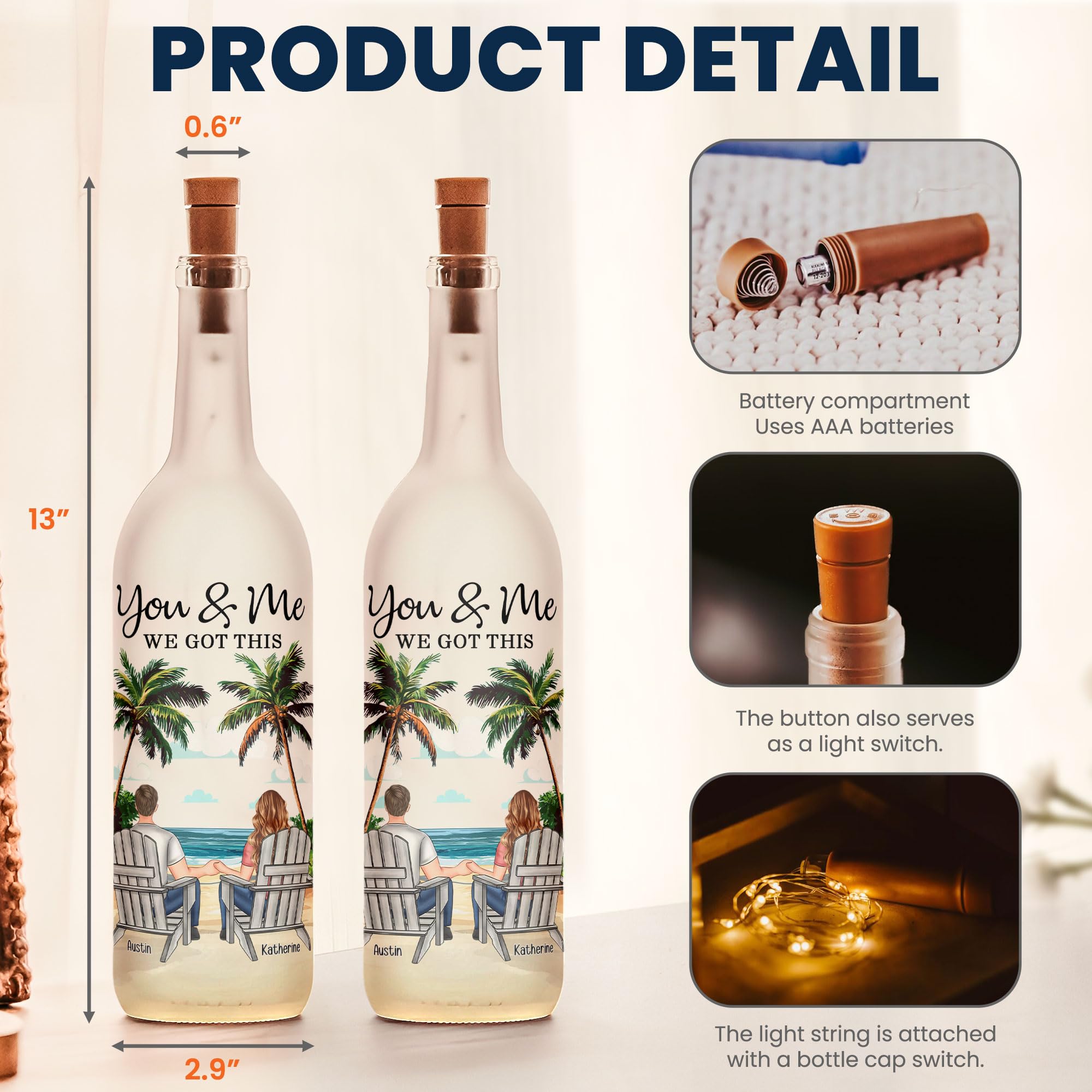 Macorner Personalized Bottle Lamp You & Me We Got This, Anniversary Housewarming Couples Gifts, Birthday Gifts For Women Wife, H