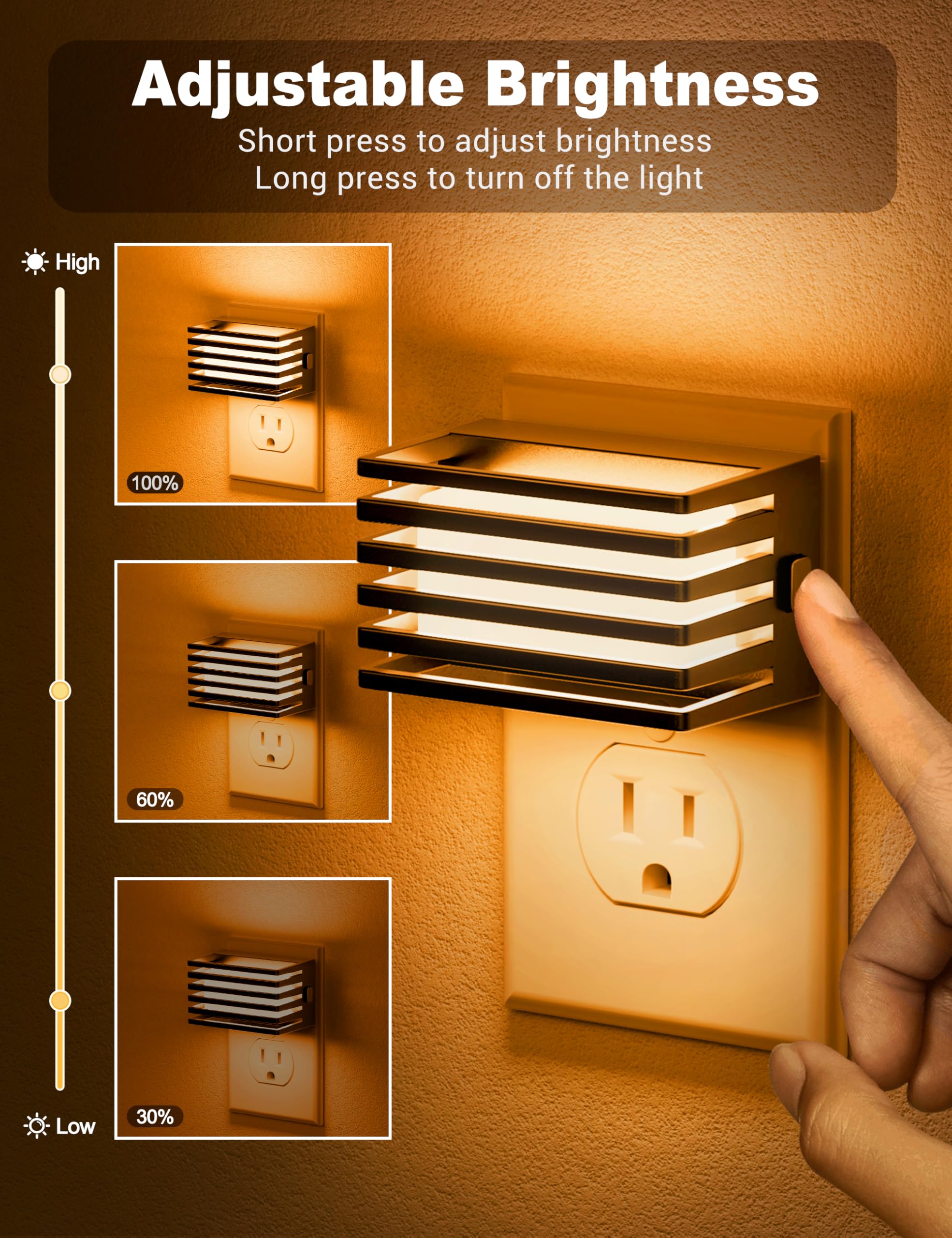 Jandcase Amber Night Light, [2 Pack] Night Lights Plug Into Wall With Dusk To Dawn Sensor, Dimmable Plug In Night Light, Adjusta