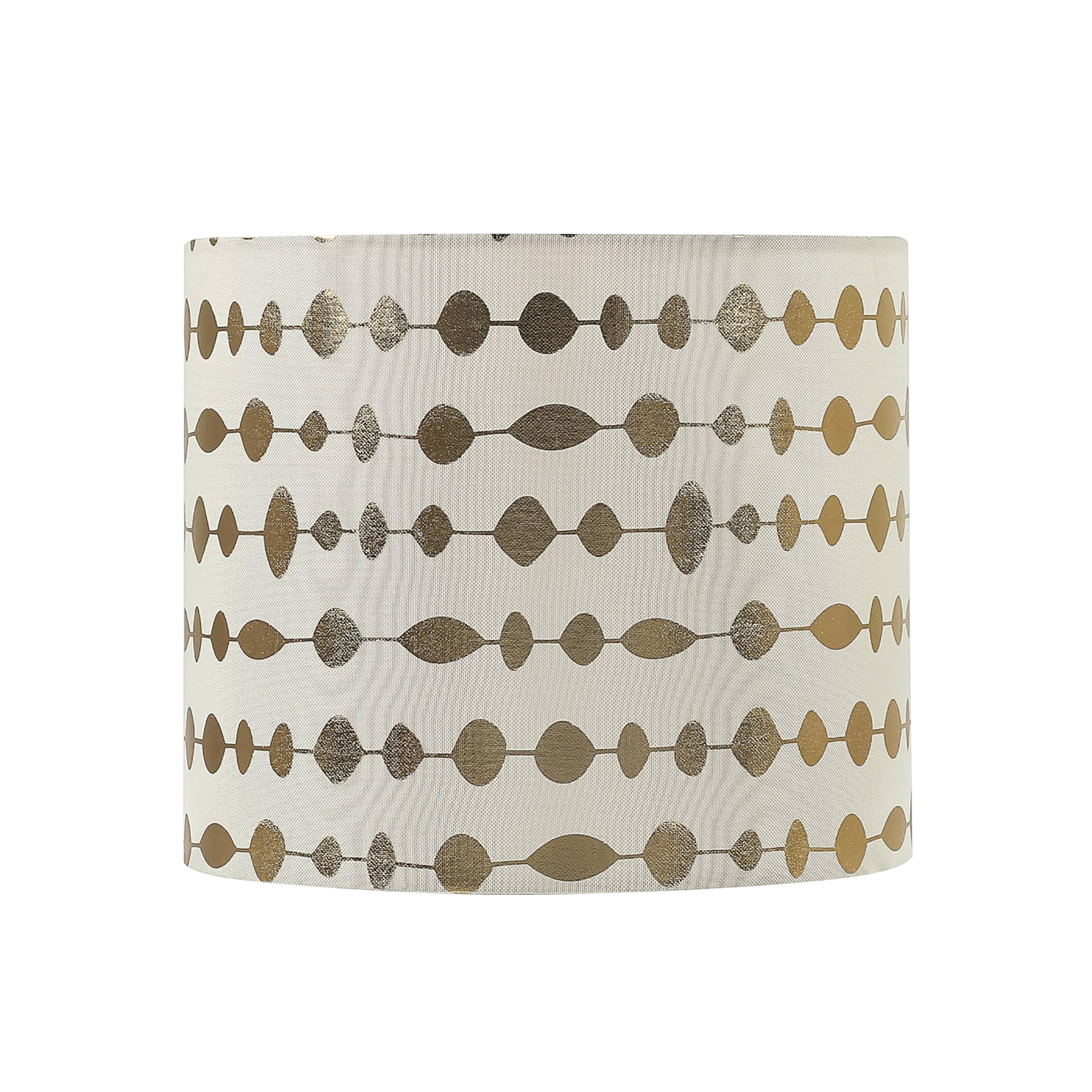 Aspen Creative Drum Lamp Shade, Faux Linen, Beige with Gold Print, 12in Wide, Model 31104
