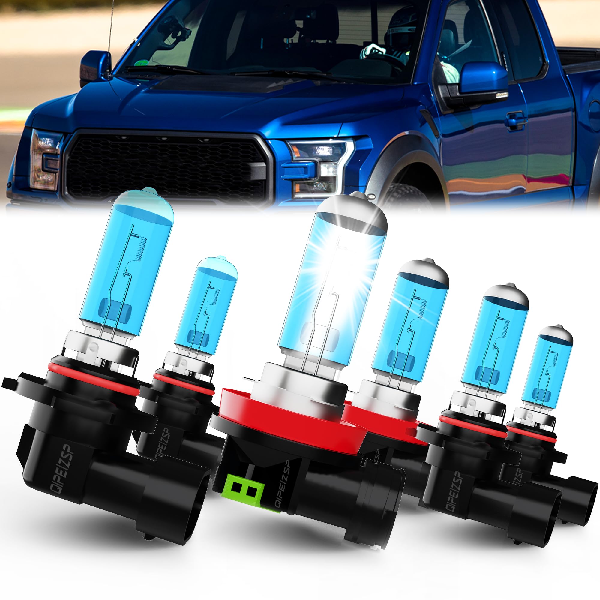 QIPEIZSP compatible with FORD F-150 2015-2023 Lights Headlights Bulbs, 9005/HB3/H10 High Beam + H11/H8/H9 Low Beams Halogen Head