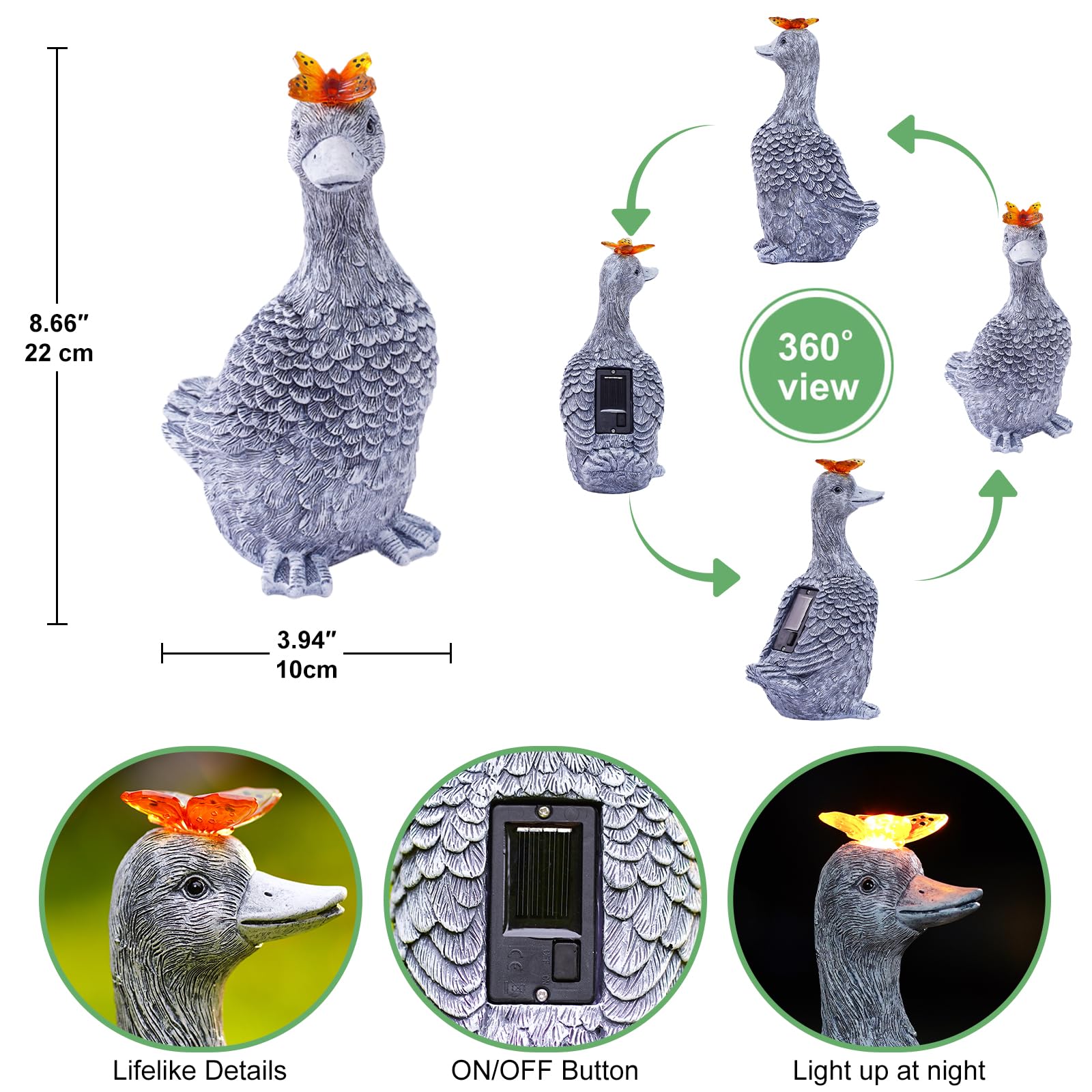 Fashionoda Solar Garden Statue Goose Figurine - Outdoor Decoration With Butterfly For Garden Yard Lawn Home Decor Outside : Unique Gifts For Mom Grandma