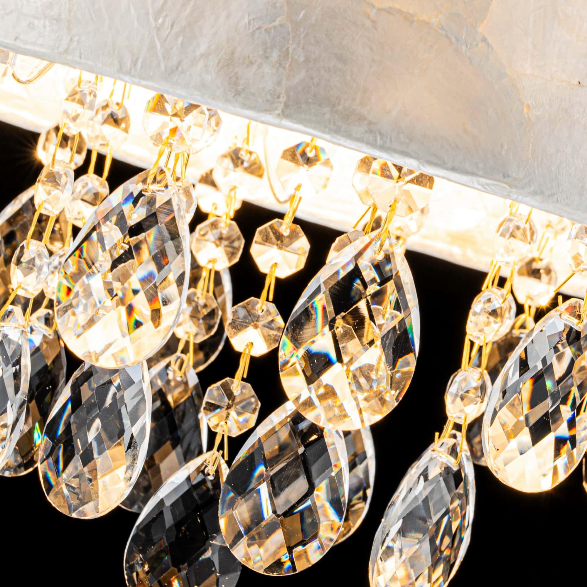 Lumfurn 3-Lights Capiz Shell Crystal Ceiling Light, Coastal Design Flushmount Drum Light Fixture For Dining Room, Living Room, B