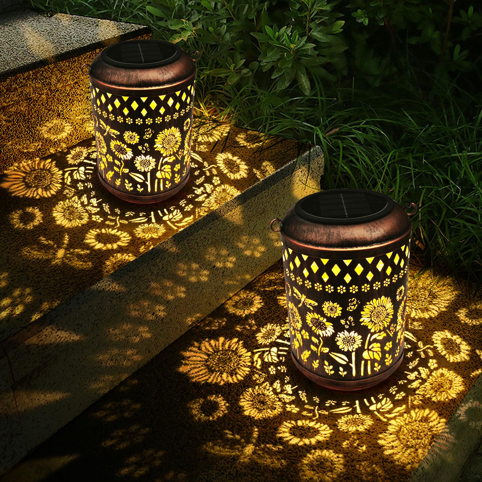 Kaixoxin Solar Garden Decor Metal Lantern Sunflower Table Lamp Bronze Outdoor Dercoration Great Gift For Women Mon Grandma Hangi