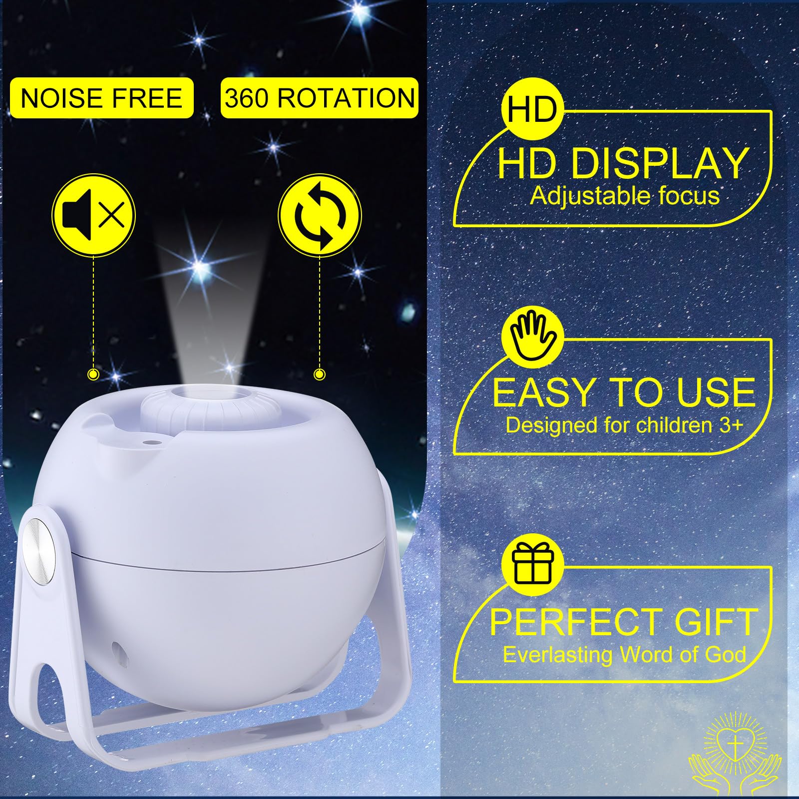 Aurelema Bible Verses Galaxy Projector Night Light Set with 12 Discs, White, Model MJO-Aurelema-820