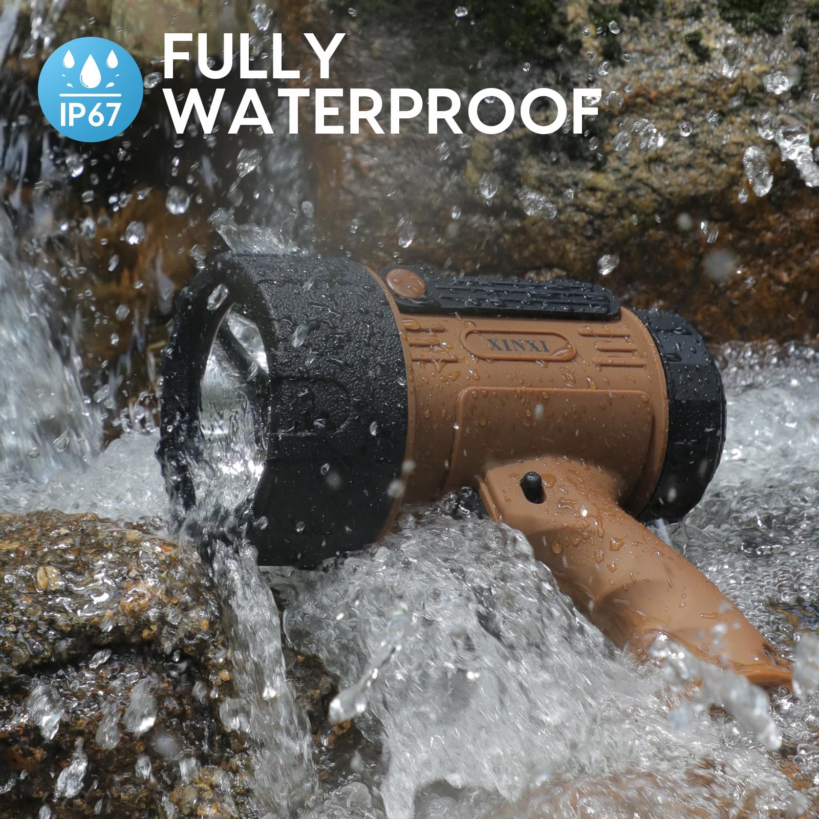 XINXI Rechargeable Spotlight Flashlight 1000000 Lumens IP67 Waterproof 4 Light Modes Model X-006BR Brown