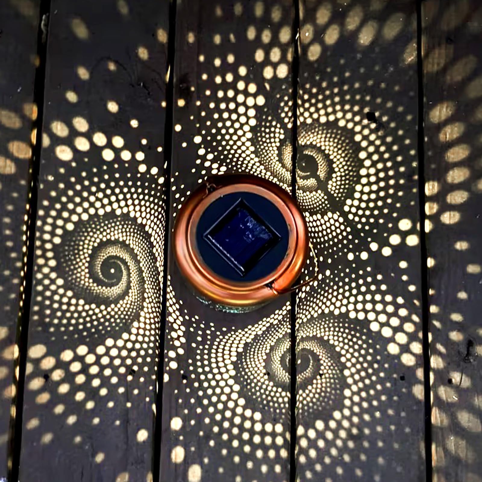 YISITEONE Mosaic Solar Lantern - Outdoor Waterproof Blue Metal Table Light, Model LT01, Turkish Moroccan Design for Garden & Patio Decor