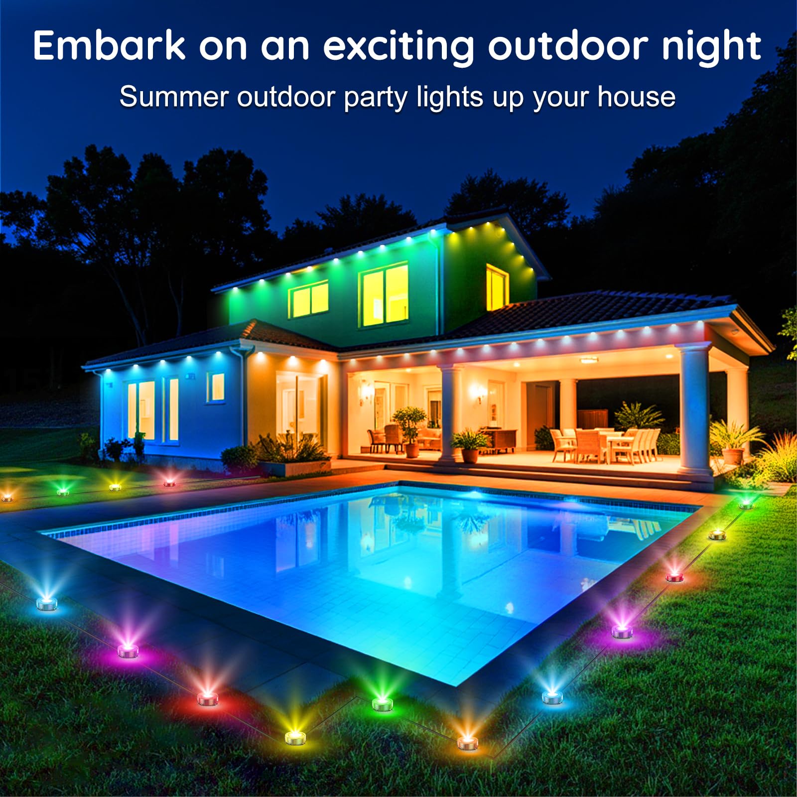 TQQVXX RGB Outdoor Ground Lights, 200FT Color Changing, Waterproof Pathway Lighting, Black, Remote & App Control
