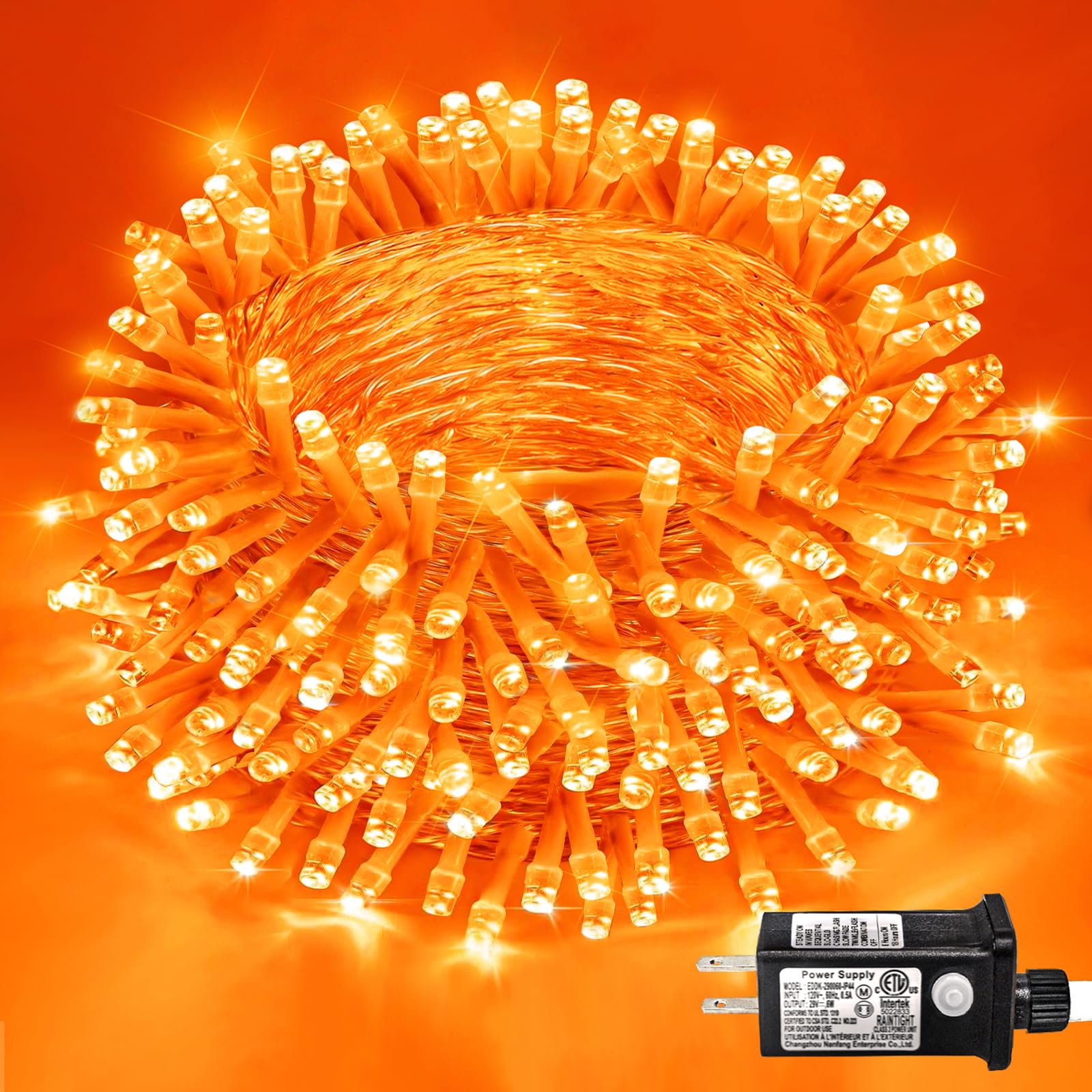 Einiiya 120 Led Christmas Lights Outdoor 40 Ft String Lights Indoor Outdoor Clear Wire With 8 Modes  Plug In Waterproof Orange Fairy String Light For Indoor Christmas Thanksgiving Decorations