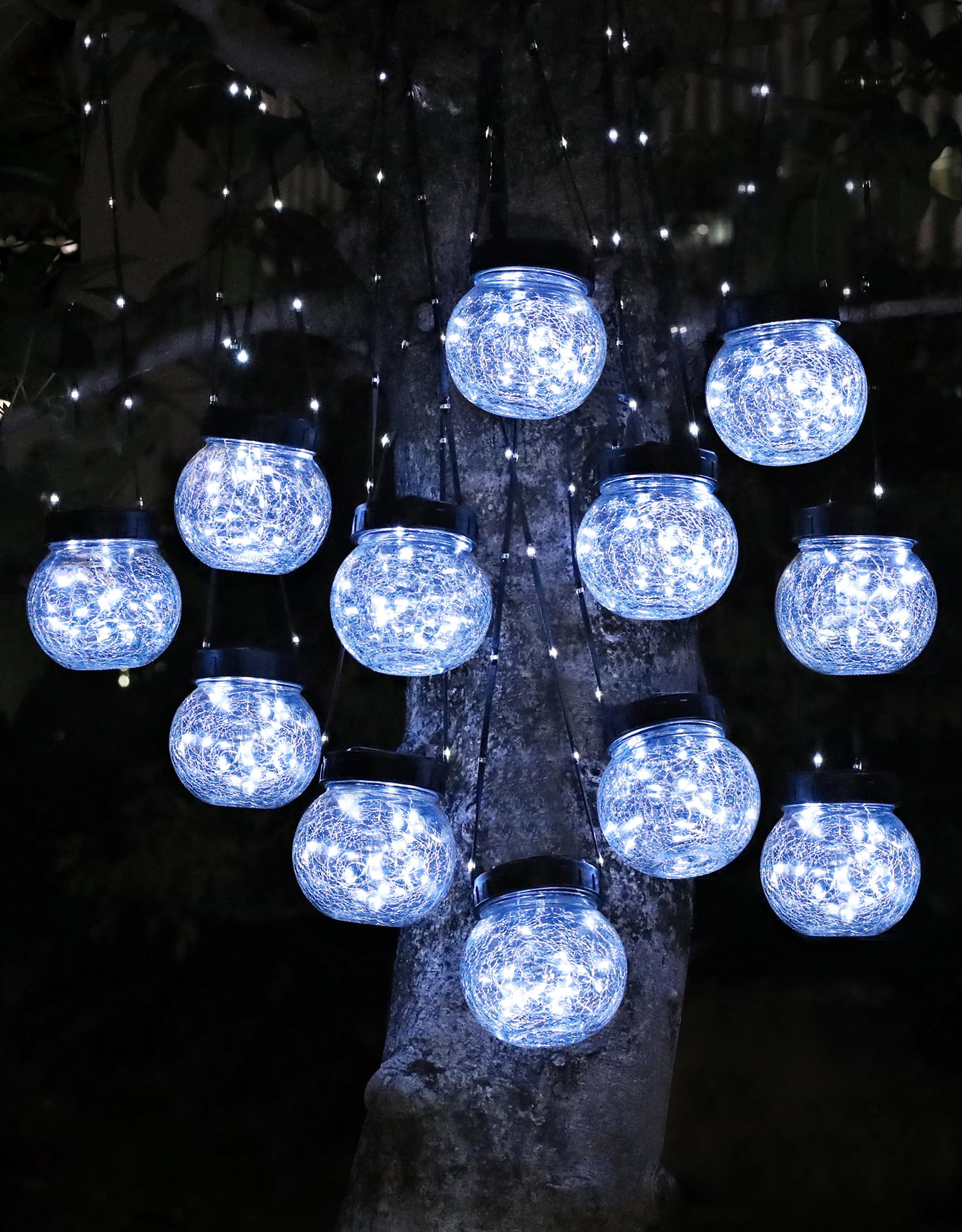 Partphoner Solar Lights Outdoor Waterproof 12-Pack  Solar Powered Hanging Lantern  ed Glass Hanging Globes For Yard Decor Christmas Decoration  Shepherd Hook  Garden Tree Ornaments  Cold White