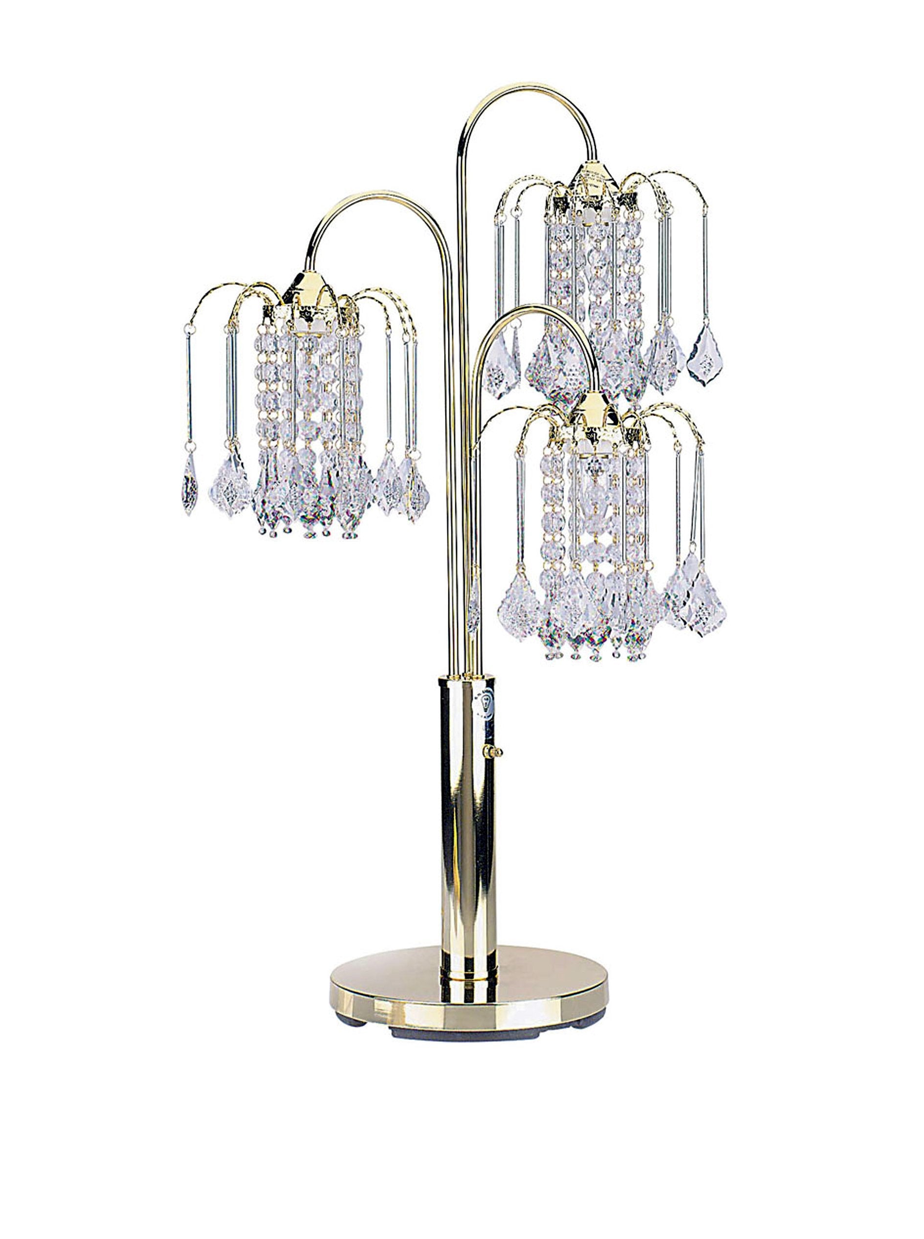 ORE International 716G Table Lamp, Crystal-Like Shades, 34inx15inx15in, Metal, Polished Brass