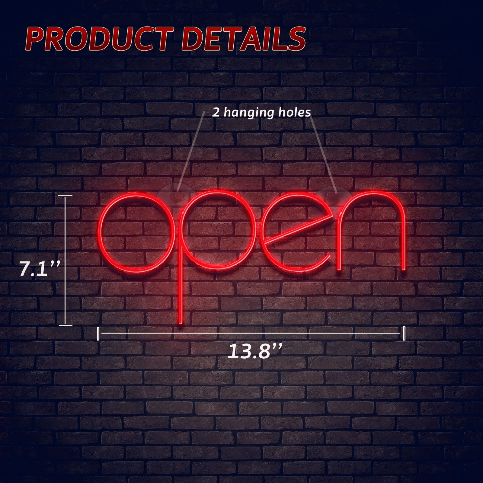 StarryMine LED Neon Open Sign, 13.8inx7.1in, USB or Battery Powered, Red, Small, for Business, Salon, Bar, Wall Decor