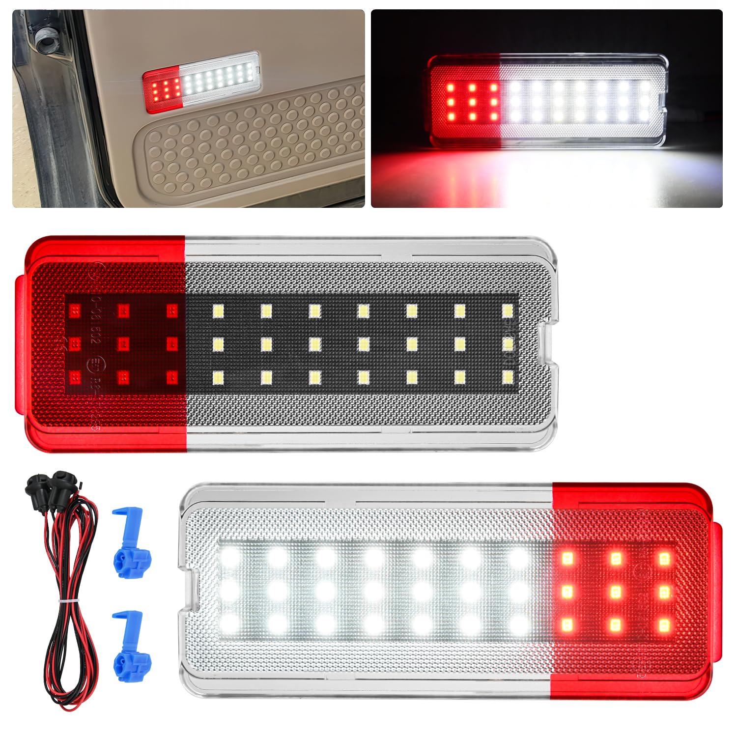 Nilight 2Pcs Led Interior Door Panel Light Courtesy Warning Lights White Red Plug And Play Compatible With Ford F250 F350 F450 F
