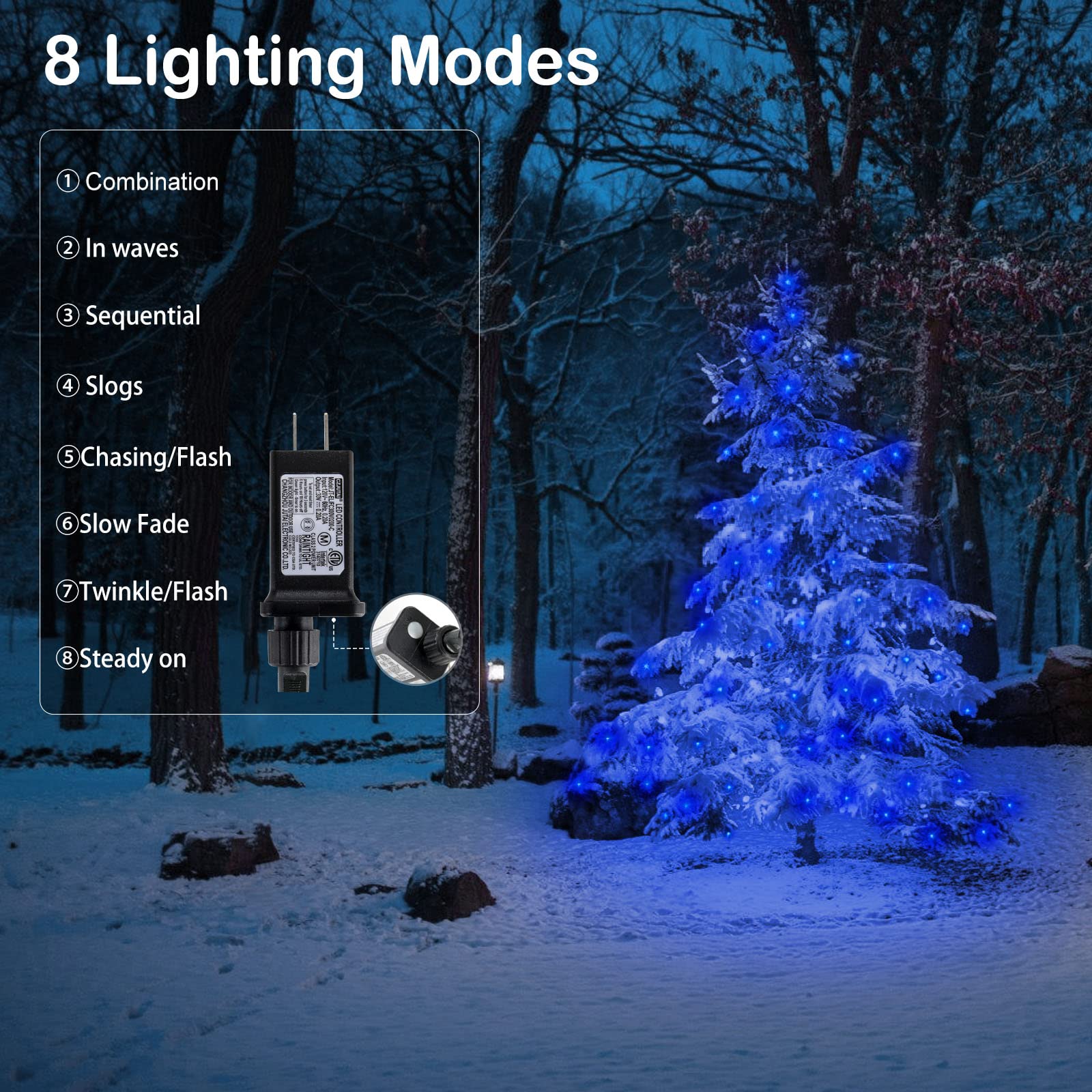 Blctec Christmas Lights, 300 Led 108Ft Christmas String Lights With 8 Lighting Modes, End To End Connectable Plug, Waterproof &