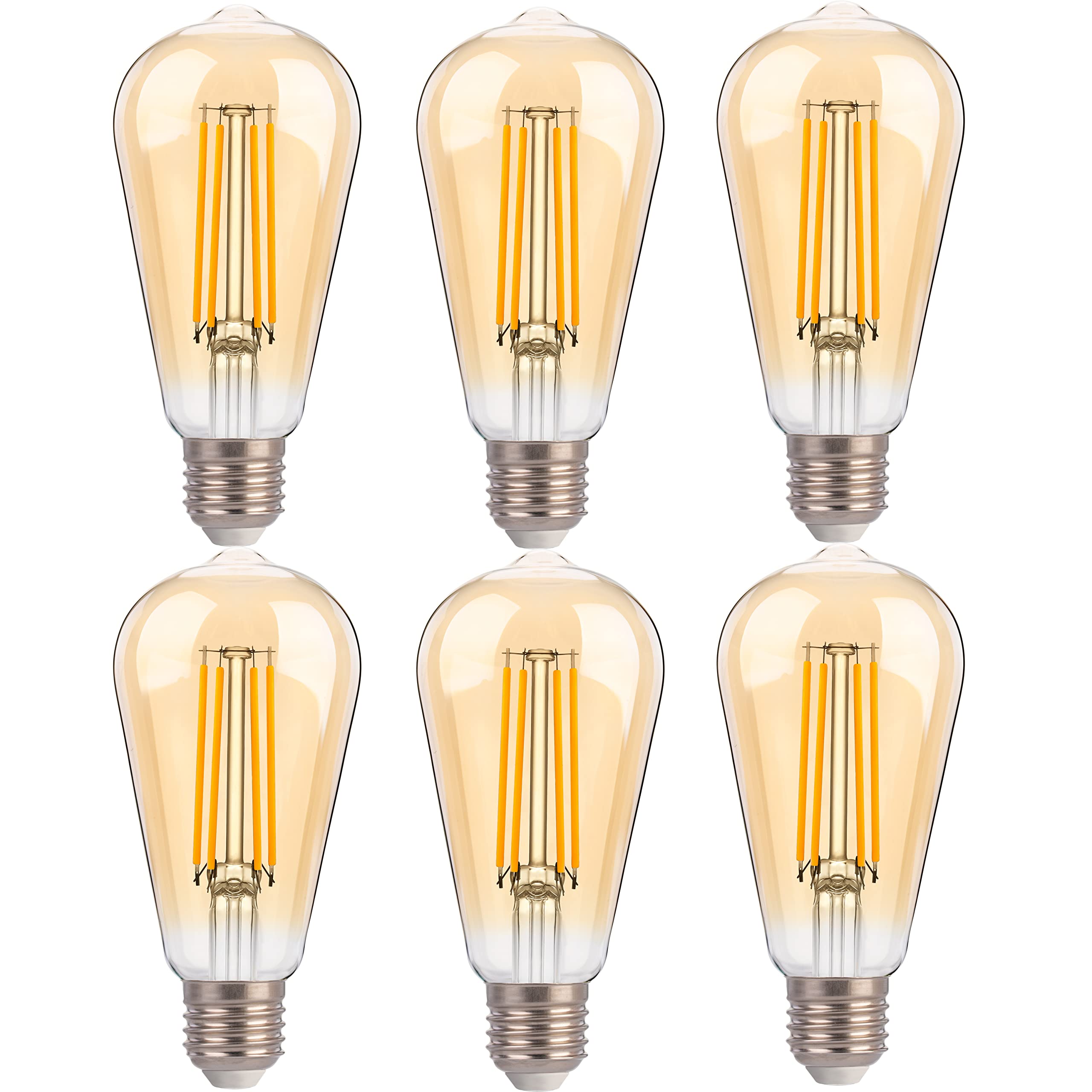 Flsnt Led Edison Bulbs 100W Equivalent, St19 Dimmable Vintage Led Light Bulbs, 2450K Warm White, 8W, 900Lm, E26 Base, Amber Glas