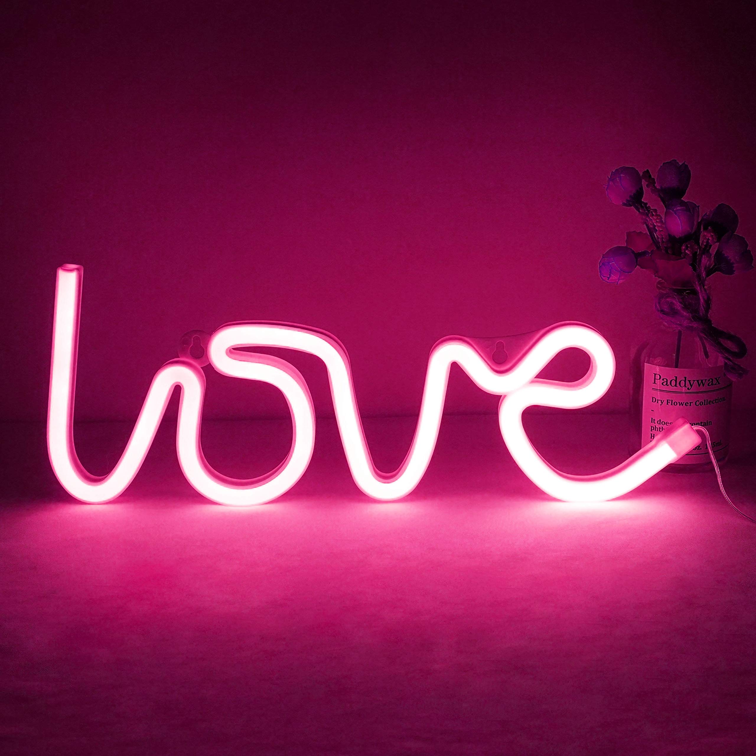 NiniTe LIGHTS Love LED Neon Sign Lamp, Heart Shaped, USB/Battery Powered, Pink Yellow, Model 32455