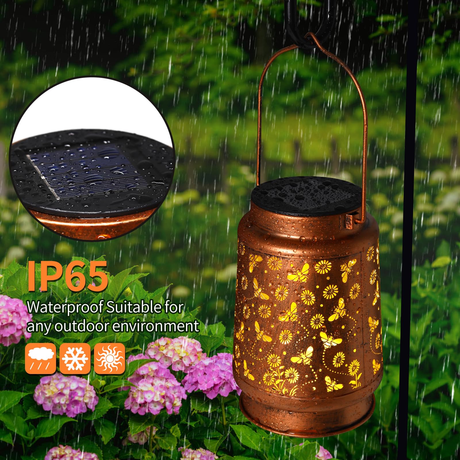 Solar Lanterns Outdoor Waterproof Bee Garden Decor Gifts For Women Mom Grandma Hanging Solar Lights Metal Solar Decoration Outsi