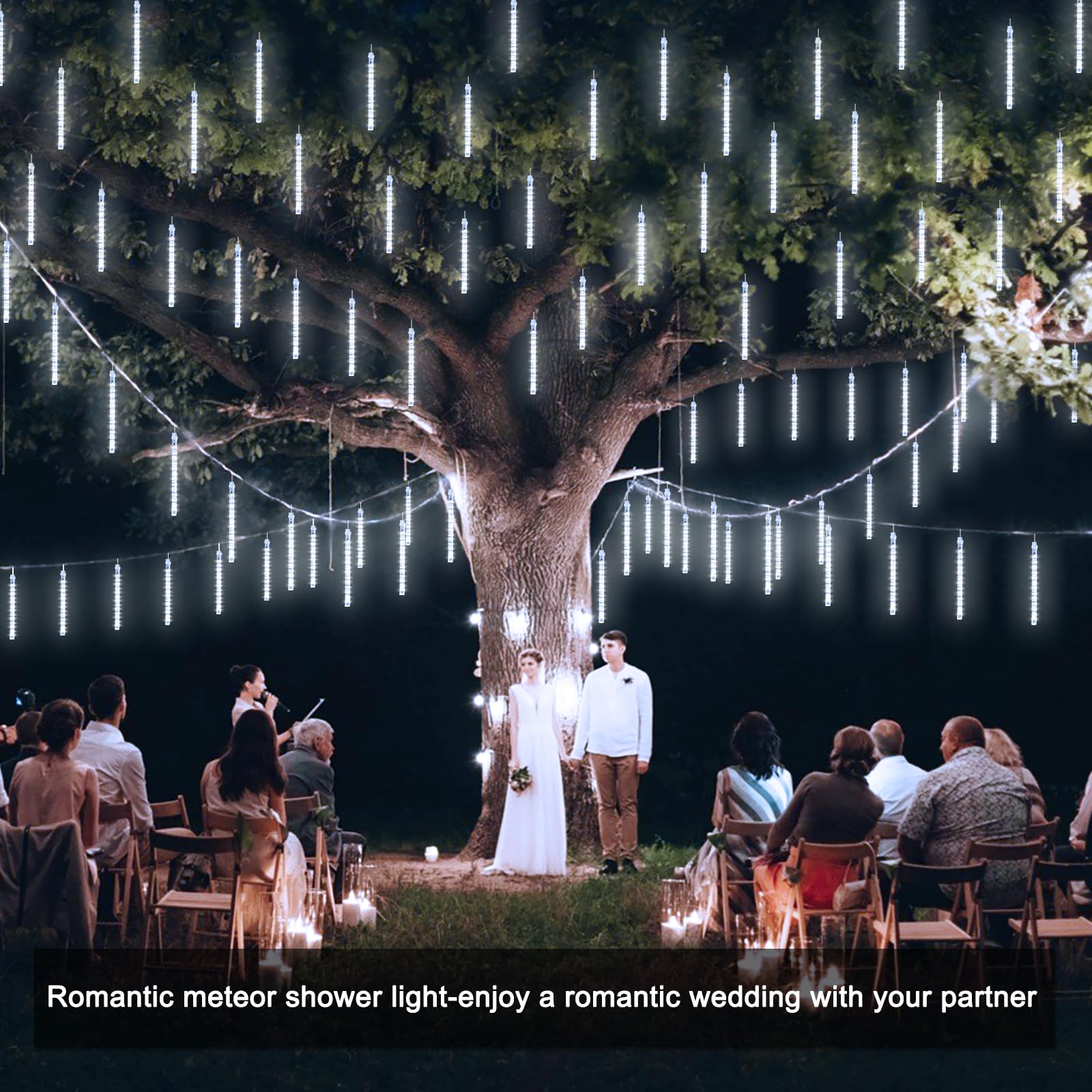 JMEXSUSS Meteor Shower Lights - 2 Pack, 8 Tube 192 LED, Waterproof, Cool White for Outdoor Tree, Wedding, Patio Decoration