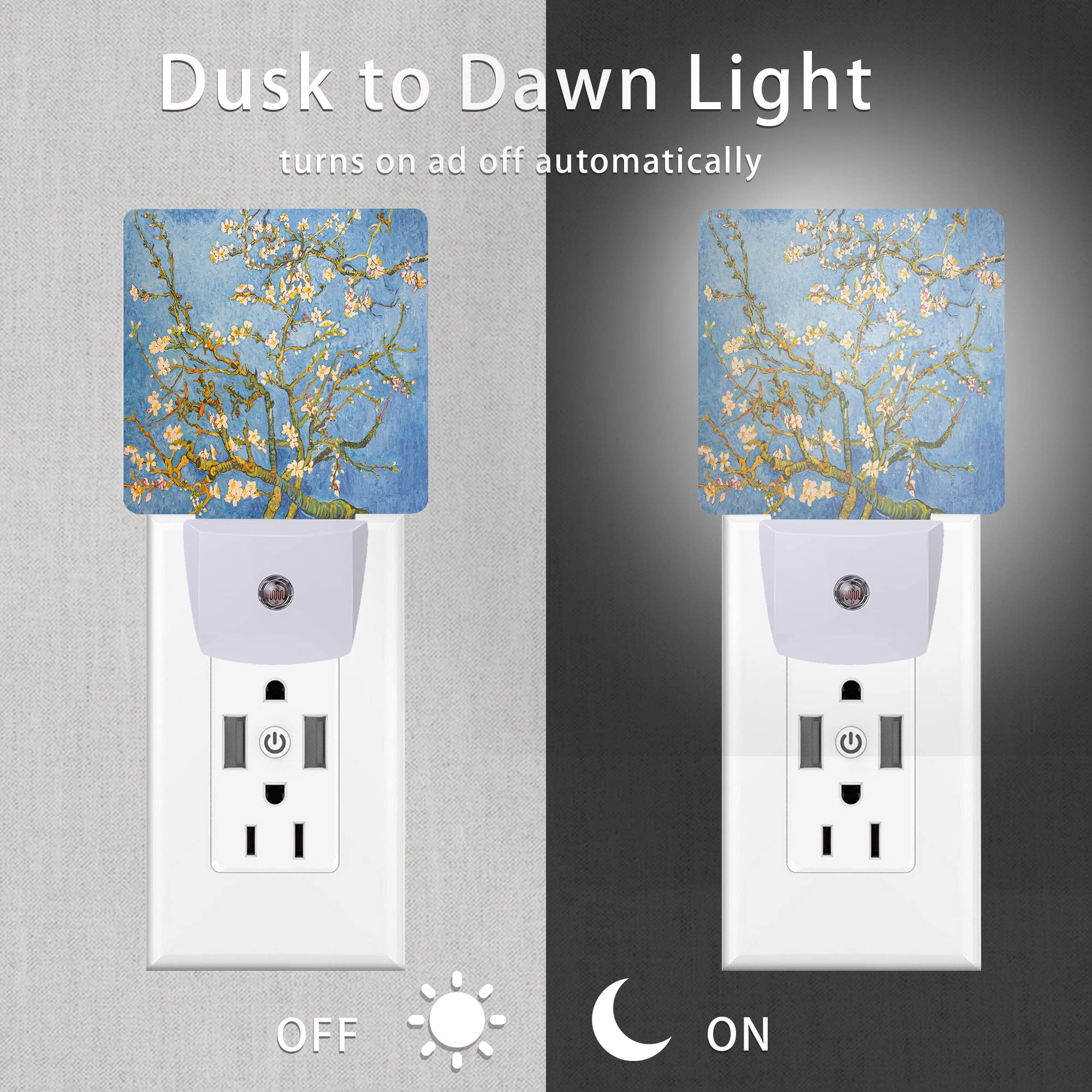 Oeaskly Blossoming Almond Tree Night Light,Van Gogh Night Lights Plug Into Wall For Boys Girls, Led Lamp For Stairway/Hallway/Bedroom 0.5W Nightlight Sleep Friendly