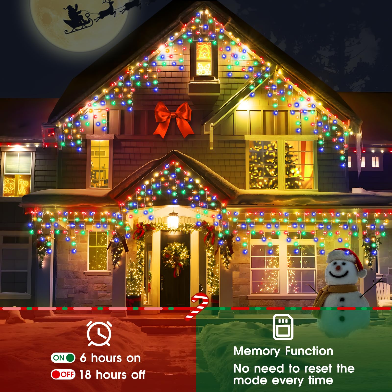 Hezbjiti 800LED Icicle Lights, 32.8FT String Lights, 8 Modes, Multicolor, 2 Pack, Model HB01-MNO1005-JDY