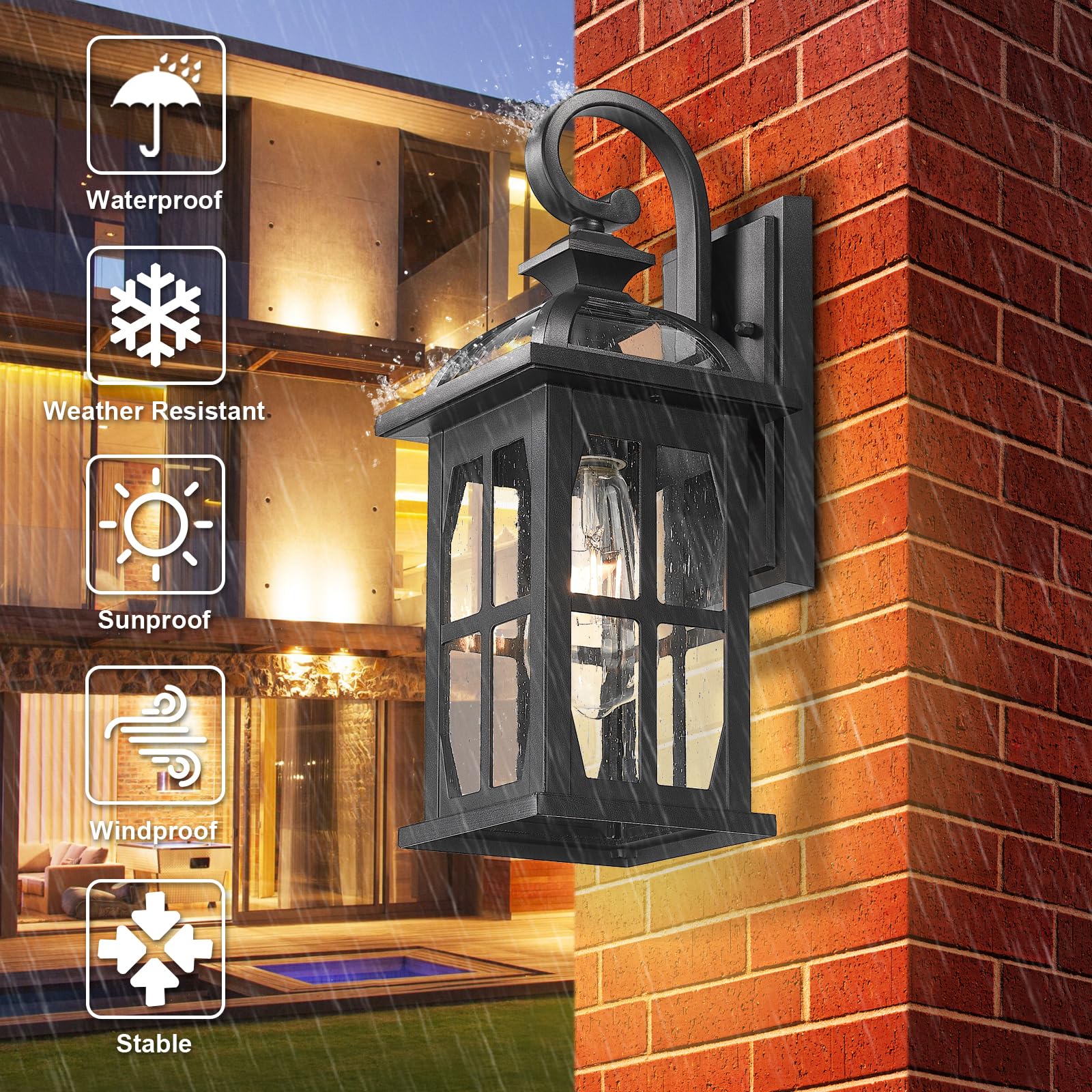 Darkaway Outdoor Wall Lights  Exterior Light Fixture With Seeded Glass  Aluminum Anti-Rust Exterior Lights Sconces Lighting For House Porch Yard Hallway Doorway Garage