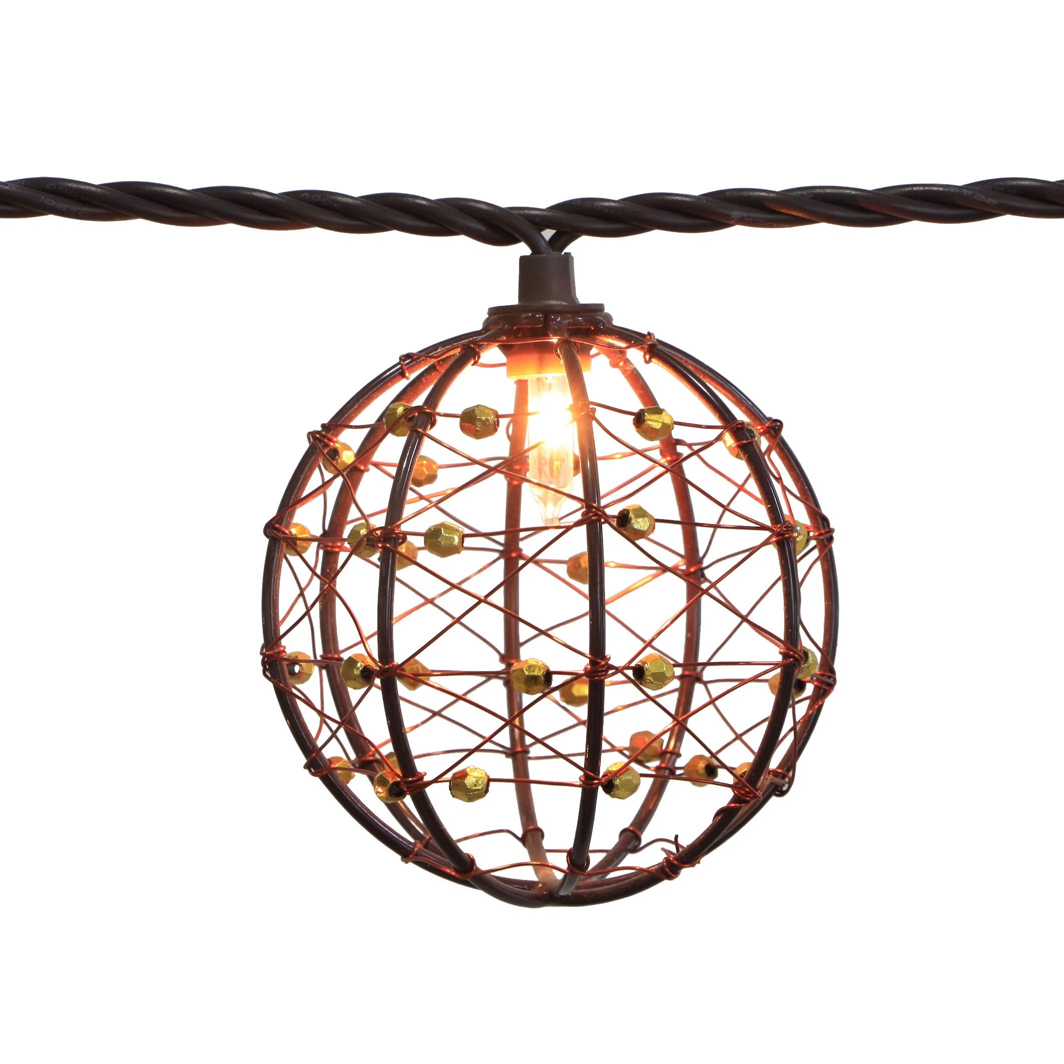 ZHONGXIN Outdoor Patio String Lights, 10 Mini Bulbs with Beaded Copper Wire Ball Style, UL Listed Connectable Weather-Resistant