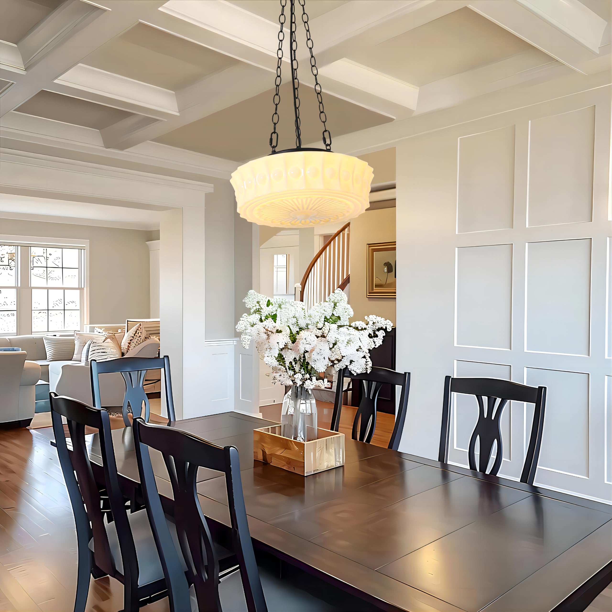 FCTWAKS 14 Cream Yellow Milk Glass Pendant Light - Mid Century Modern Hanging Fixture, Vintage Chandelier with 4 Dimmable G9 Bulbs, 3000K