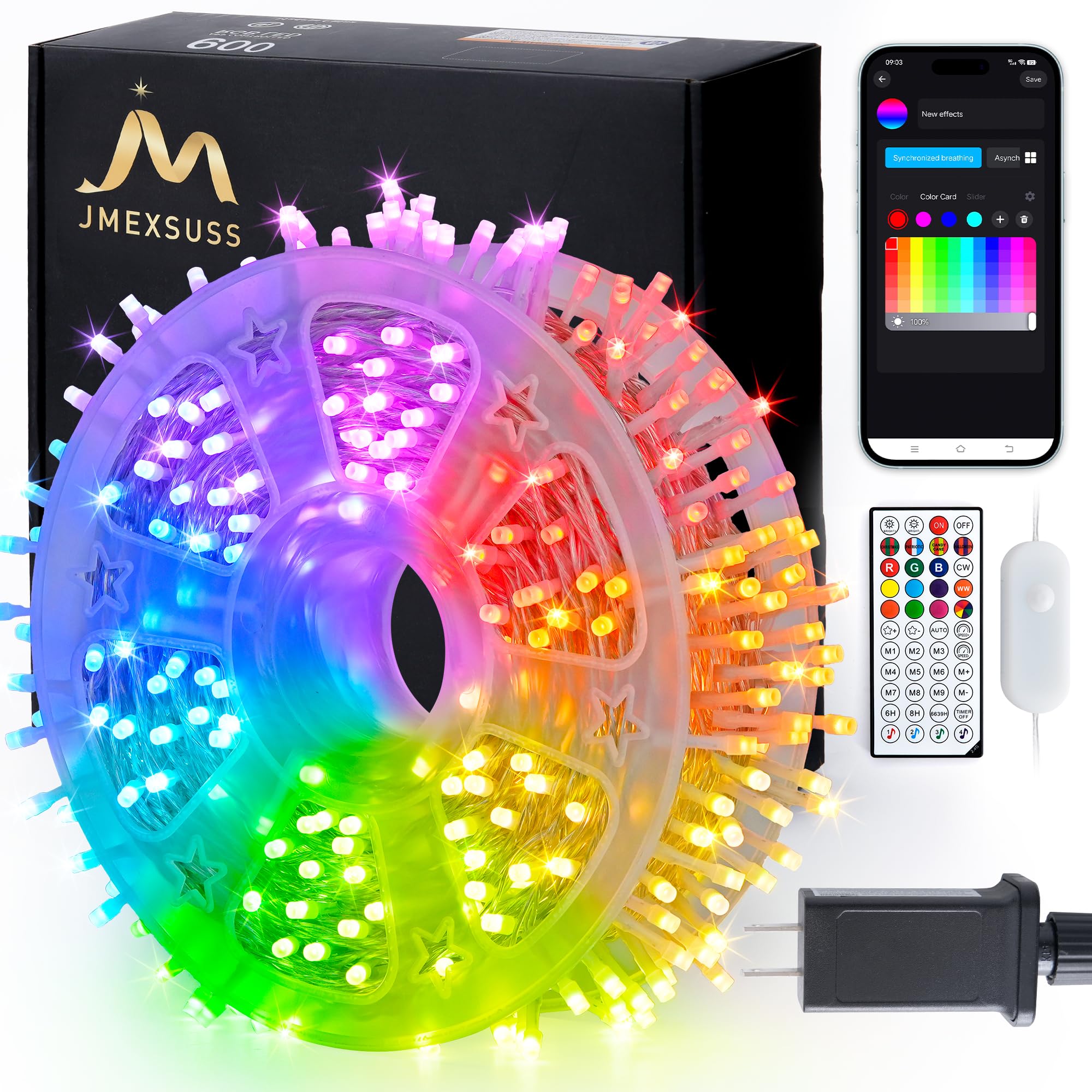 JMEXSUSS 600 LED RGB String Lights, Indoor/Outdoor Clear Wire, Model EXS-S-0600, Ideal for Christmas, Birthday, Party Decorations