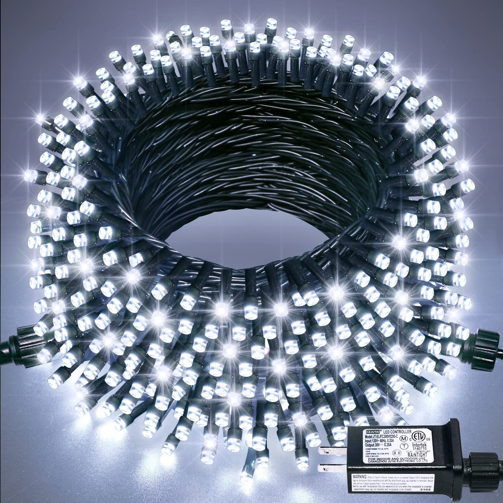 JMEXSUSS 200 LED Christmas Lights, 66ft Connectable, Waterproof, Green Wire, White, Model EXS-S-0200
