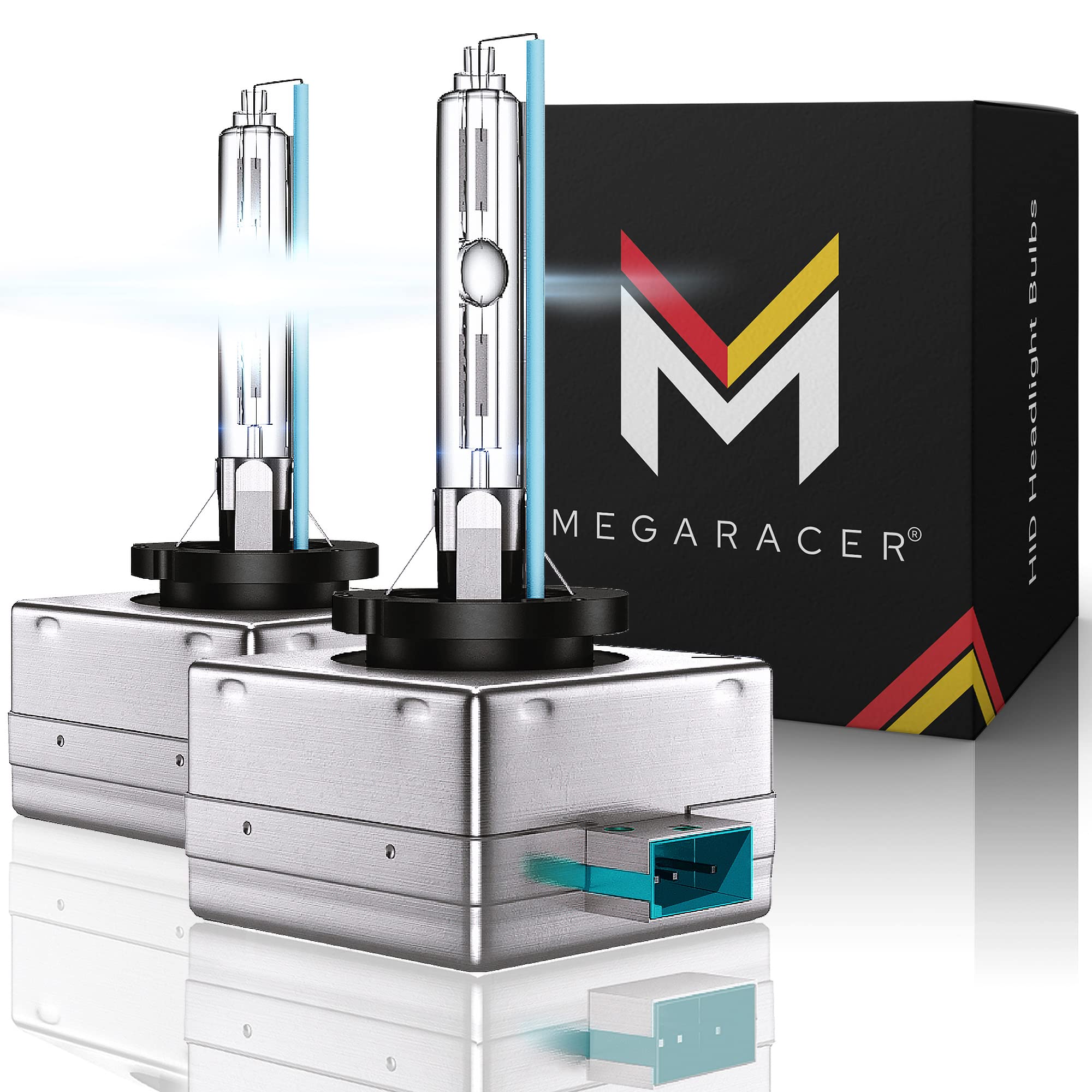 Mega Racer D3S/D3R/D3C Hid Headlight Bulbs - 6000K Diamond White, 35W 12V 8000 Lumens, Xenon Gas, Metal Stents Base, Automotive