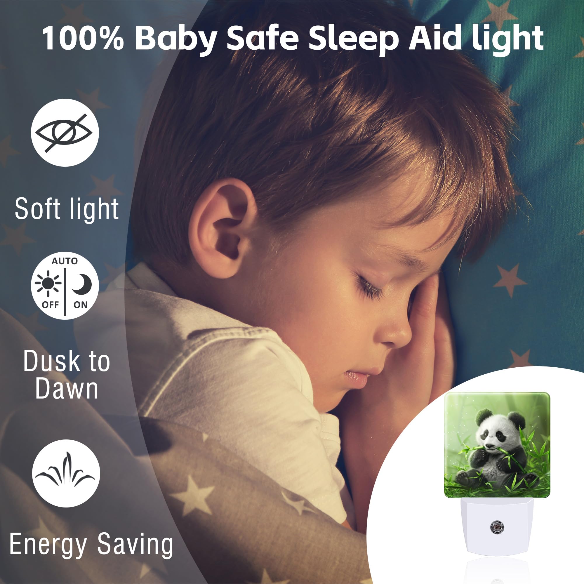 sndheke Panda Night Light, 0.5W Energy Saving, Plug-in Dusk to Dawn, Kids Home Decor, Model SBD04, Color8