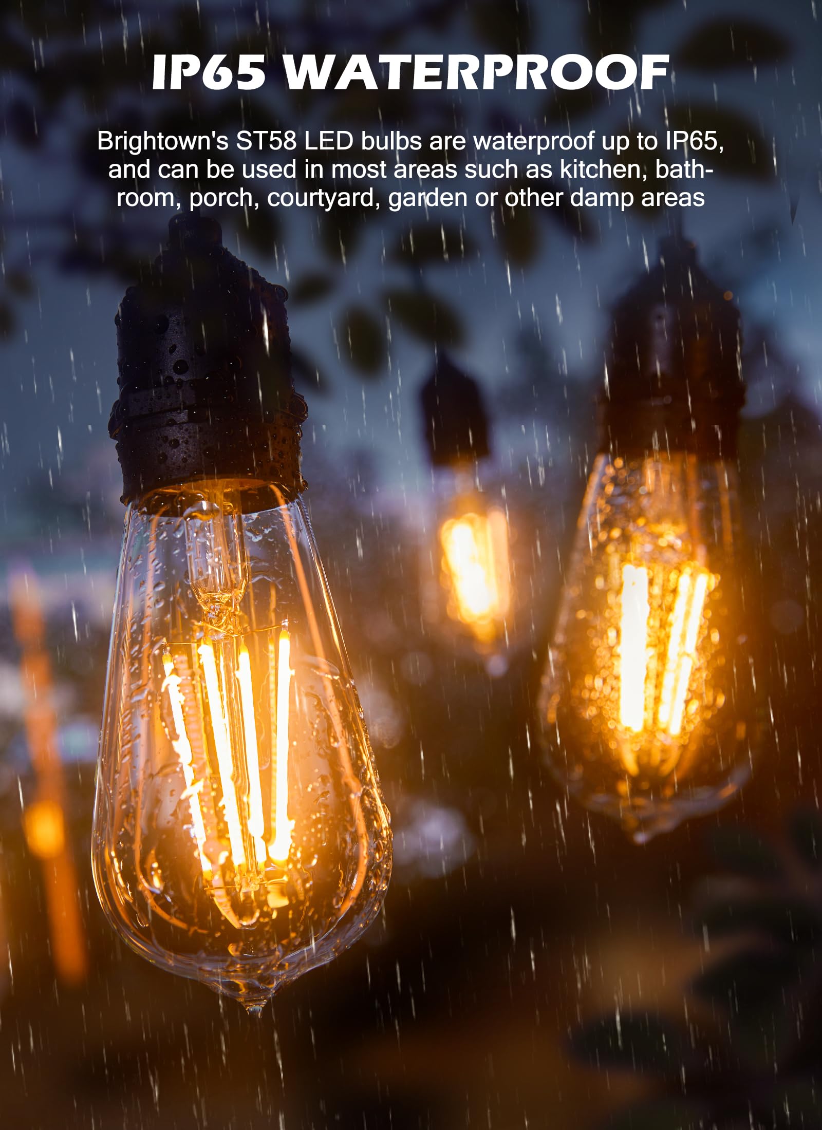 Brightown LED Edison Bulbs - 6W (60W Equivalent), 750 Lumens, Warm White 2700K, ST58 Antique Filament, E26 Base, 6 Pack