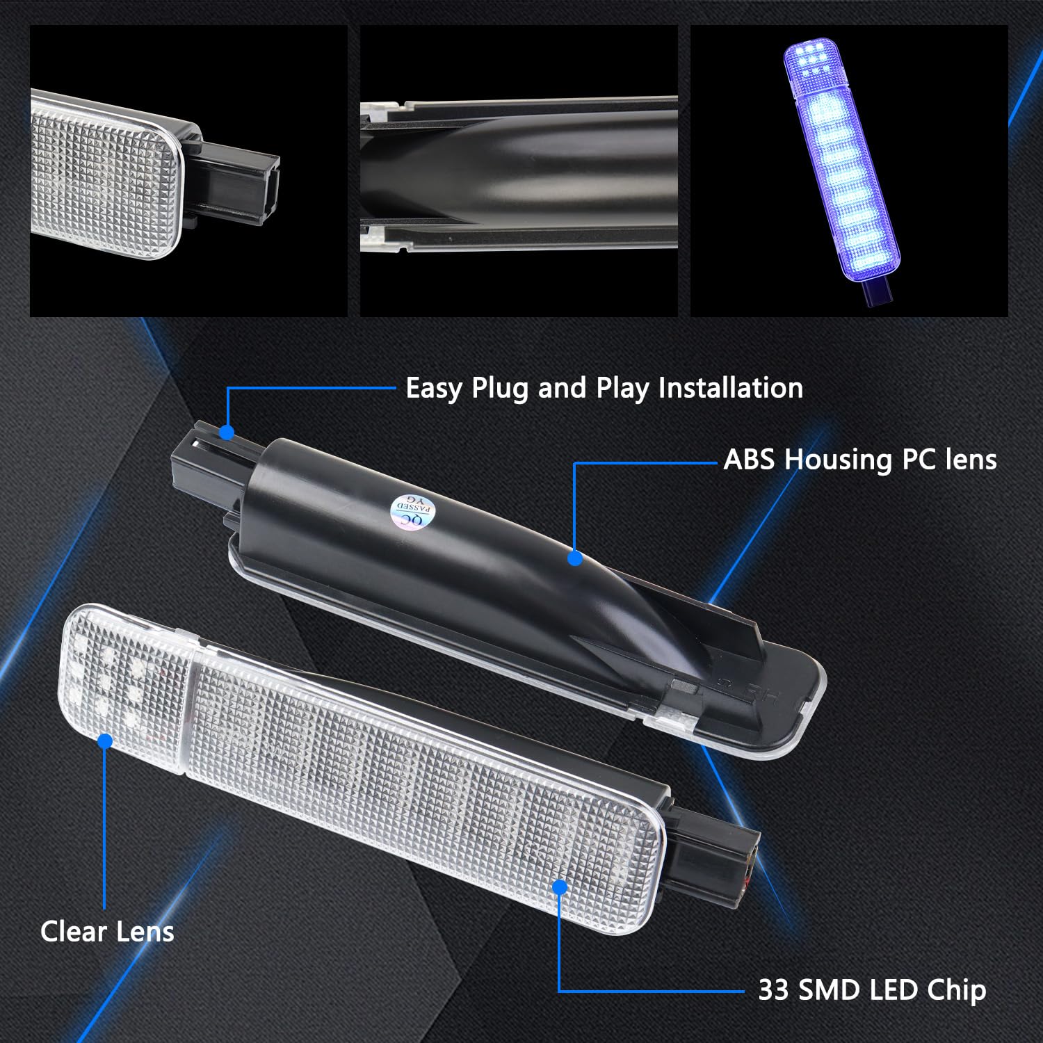 AFEISOL LED Side Door Panel Lights for Chevy GMC - Blue, 4Pcs, Model 2251110, Plastic Interior Courtesy Lighting