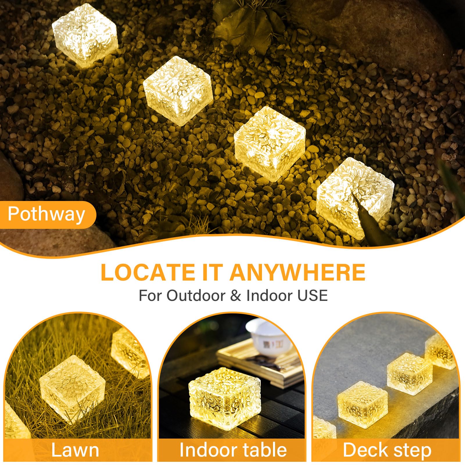 JKIMK Solar Brick Lights - Outdoor Waterproof Garden Decor, Warm White, 3 Packs, Model XBZ-222